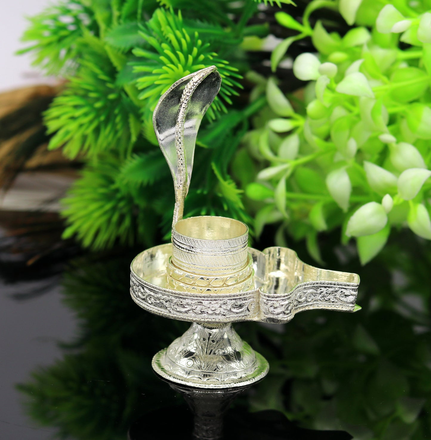 925 sterling silver handmade Lord shiva-Linga Stand, silver utensils, silver puja temple art, mini shiva lingam stand with serpent su10 - TRIBAL ORNAMENTS