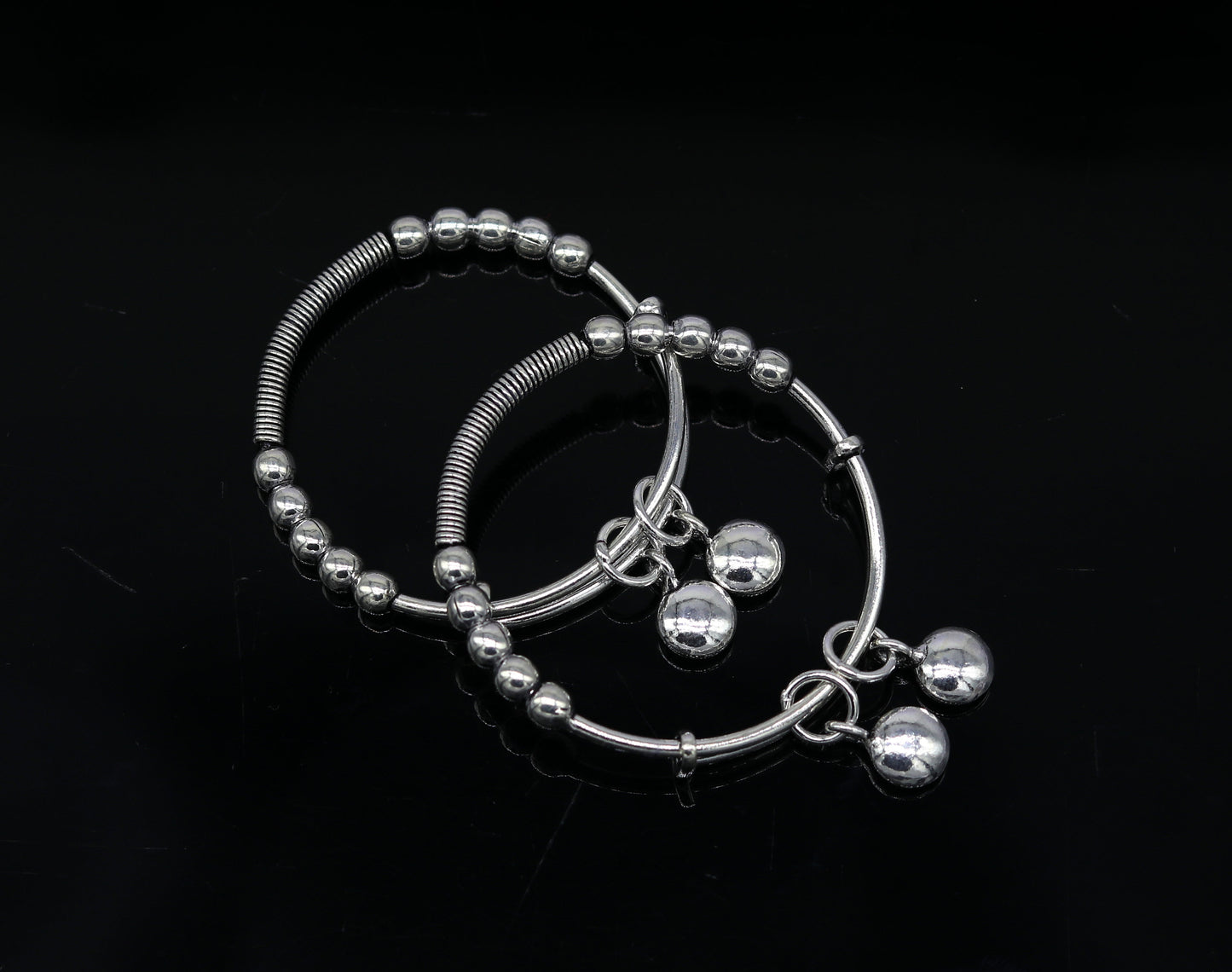 925 sterling silver handmade beaded design adjustable baby bangle bracelet, hangings charm bangles unisex personalized kids jewelry bbk75 - TRIBAL ORNAMENTS