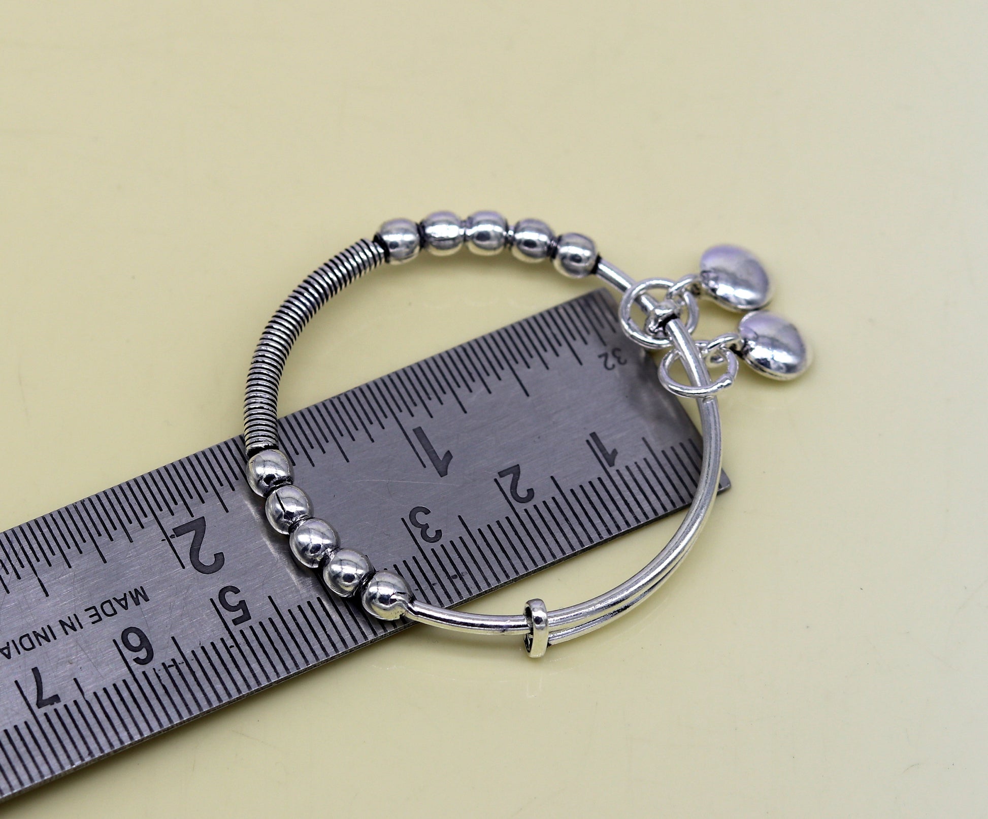 925 sterling silver handmade beaded design adjustable baby bangle bracelet, hangings charm bangles unisex personalized kids jewelry bbk75 - TRIBAL ORNAMENTS