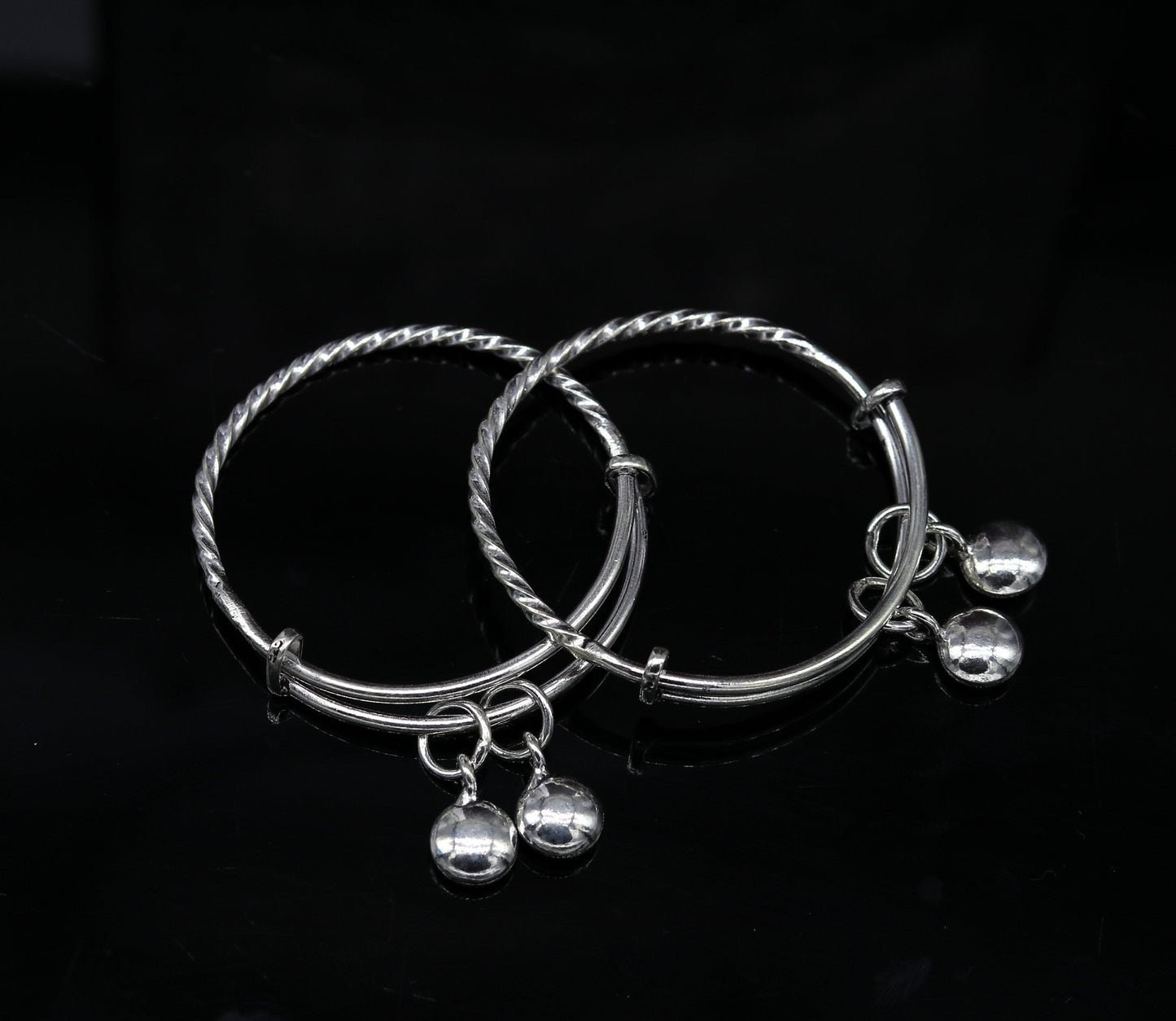 925 sterling silver handmade tribal twisted style baby bangles bracelet, unisex new born baby gifting kids jewelry tribal jewelry bbk79 - TRIBAL ORNAMENTS