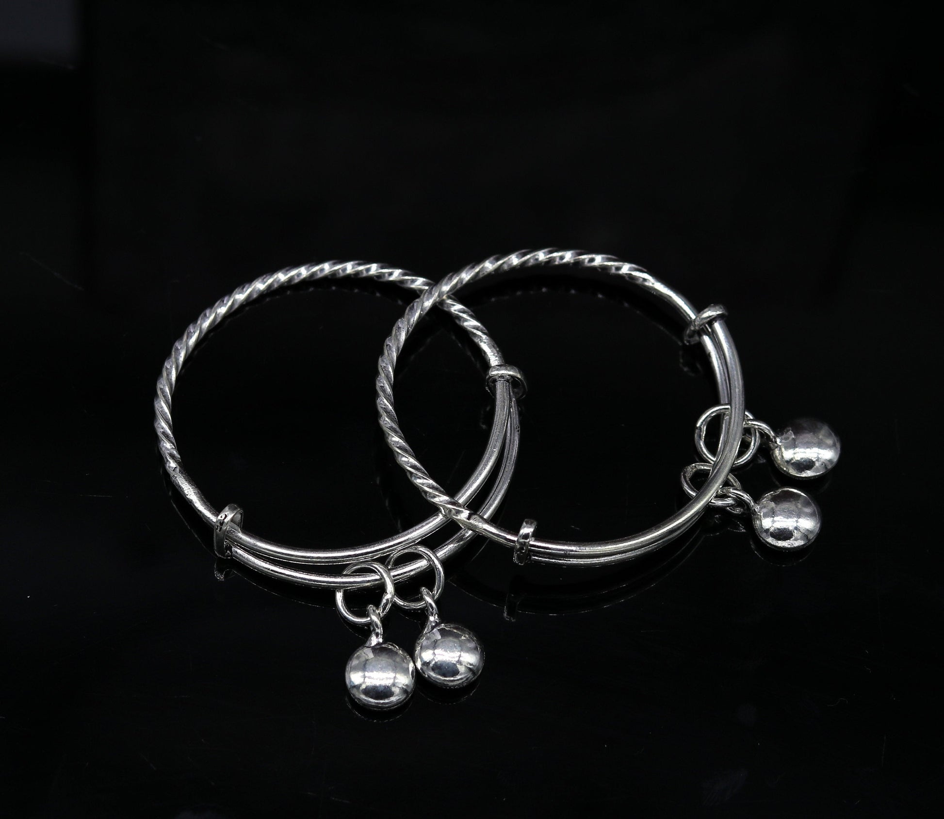 925 sterling silver handmade tribal twisted style baby bangles bracelet, unisex new born baby gifting kids jewelry tribal jewelry bbk79 - TRIBAL ORNAMENTS