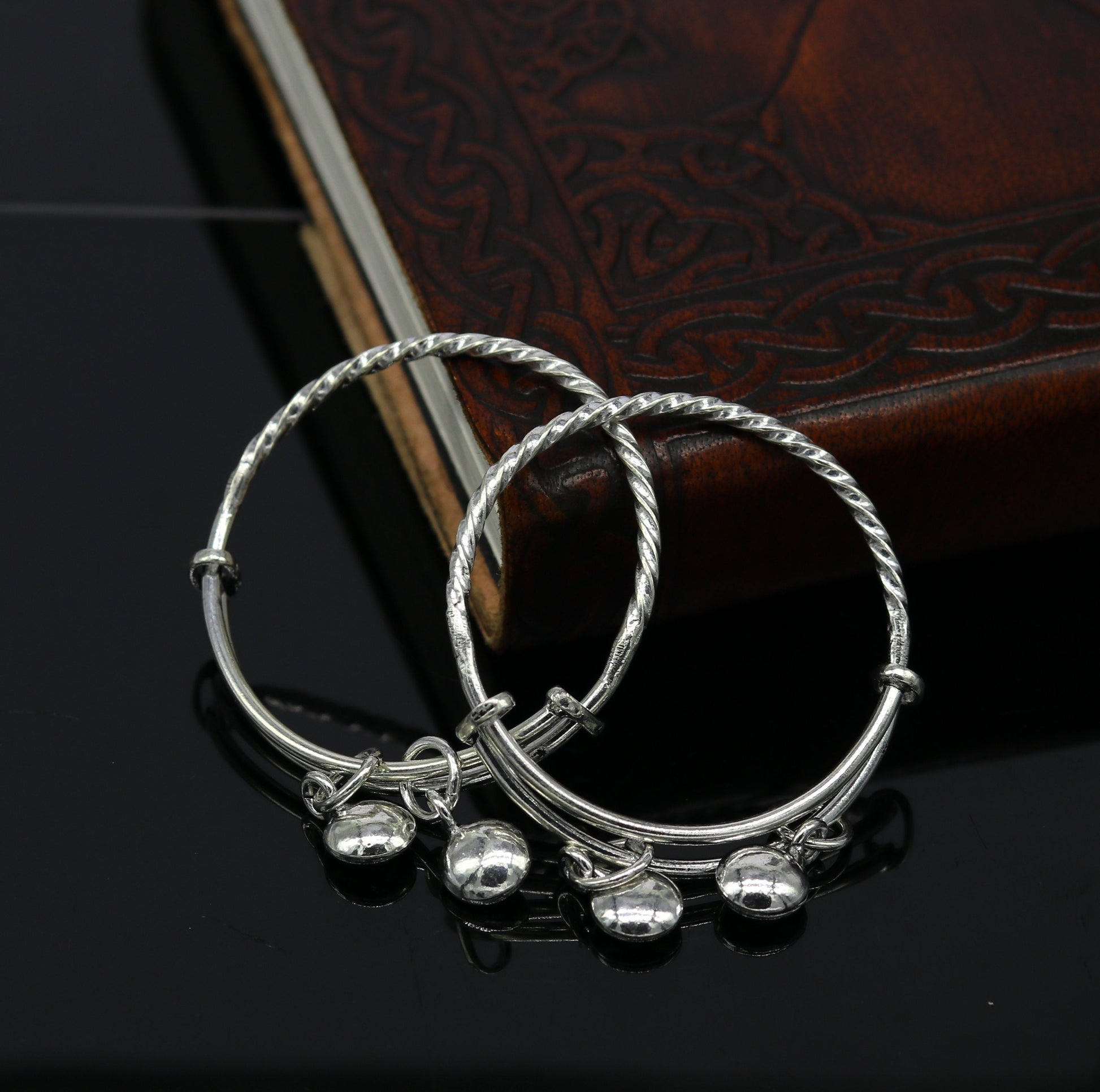 925 sterling silver handmade tribal twisted style baby bangles bracelet, unisex new born baby gifting kids jewelry tribal jewelry bbk79 - TRIBAL ORNAMENTS