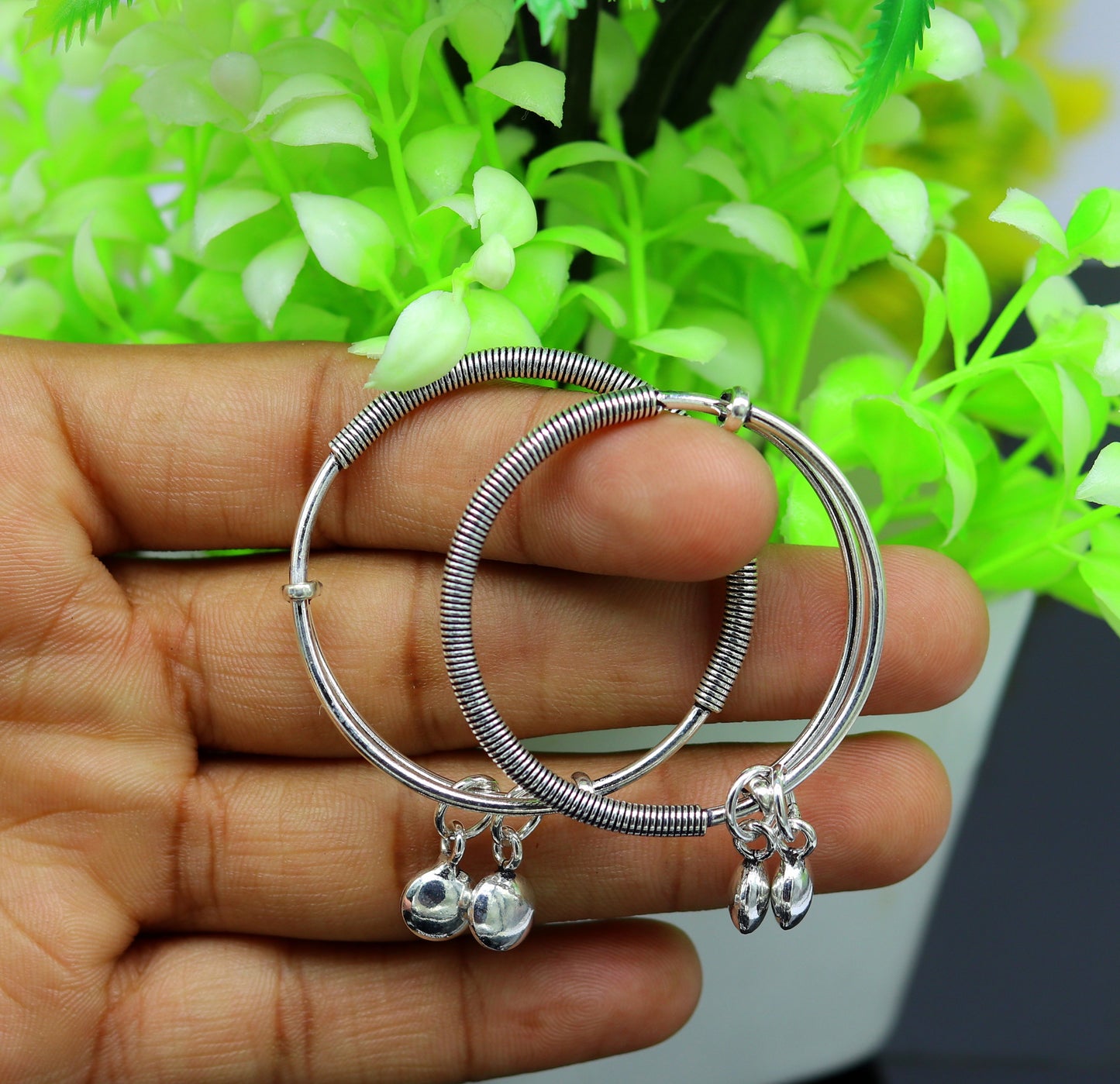 925 sterling silver handmade unique tribal style baby bangles bracelet, unisex new born baby gifting kids jewelry charm jewelry bbk80 - TRIBAL ORNAMENTS