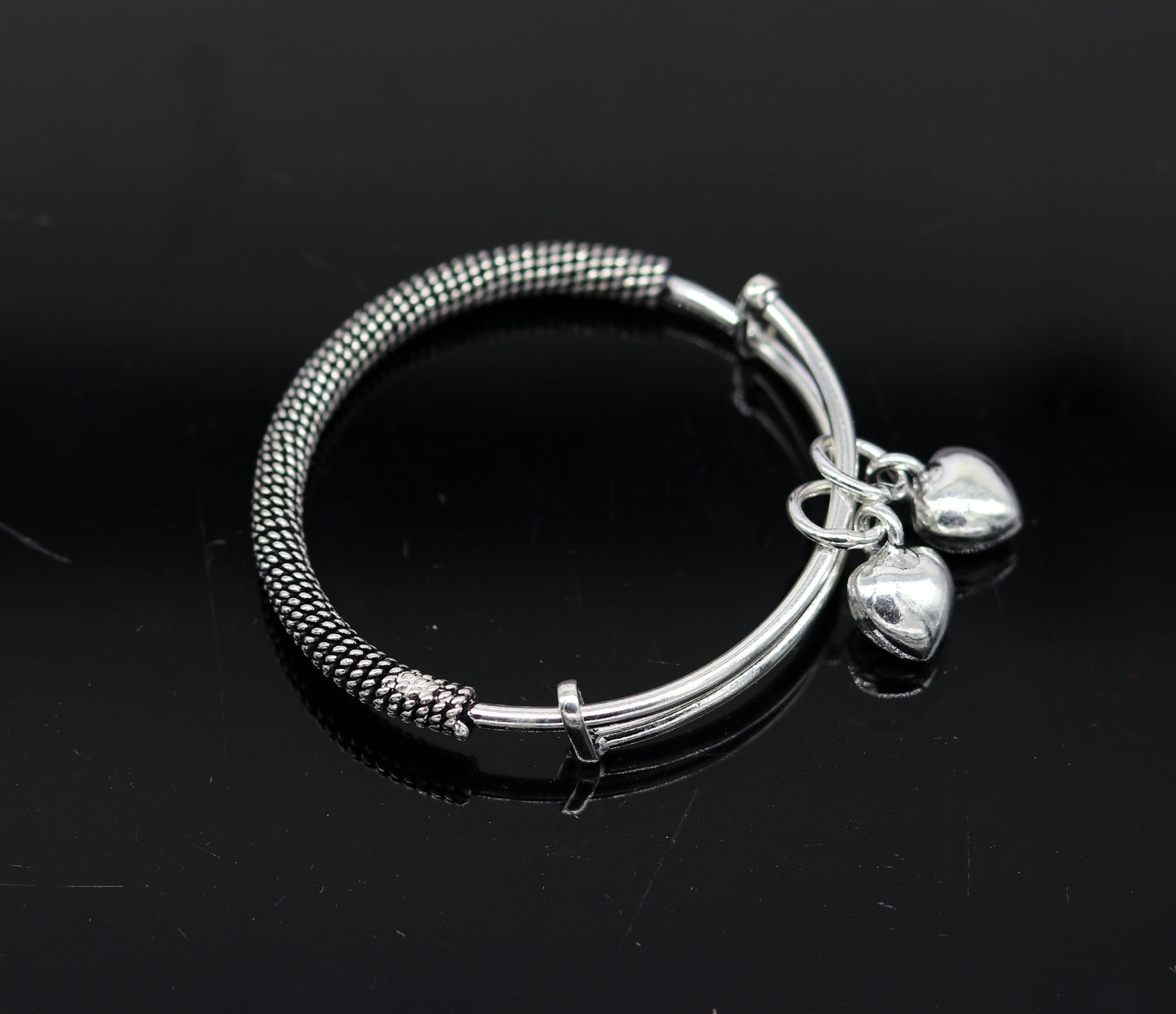 Stylish charm oxidized 925 sterling silver adjustable baby solid bangle bracelet, charm bangle, tribal unisex kids jewelry bbk84 - TRIBAL ORNAMENTS