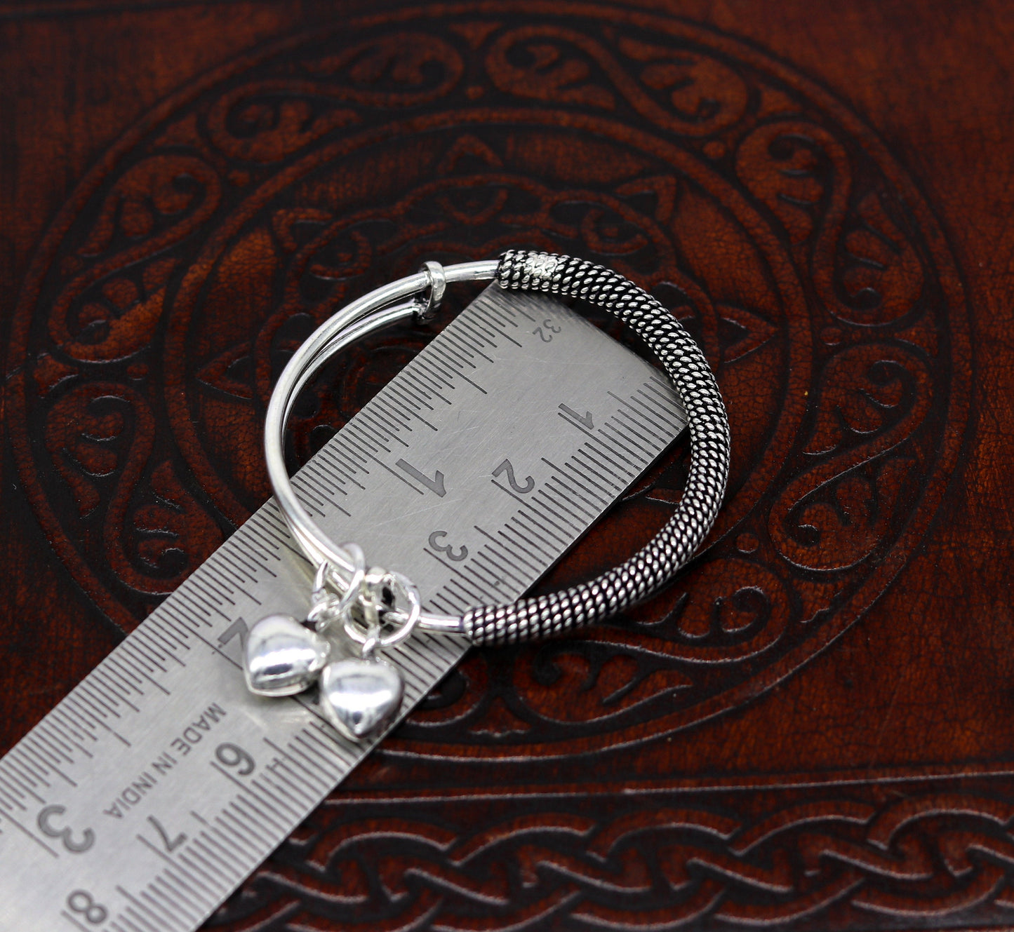 Stylish charm oxidized 925 sterling silver adjustable baby solid bangle bracelet, charm bangle, tribal unisex kids jewelry bbk84 - TRIBAL ORNAMENTS