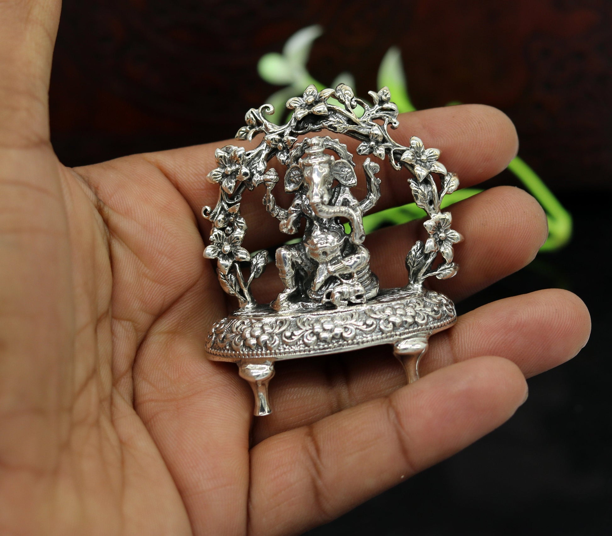 925 Sterling silver Lord Ganesh Idol, Pooja Articles, Indian Silver Idols, handcrafted Lord Ganesh statue sculpture amazing gifting art su03 - TRIBAL ORNAMENTS