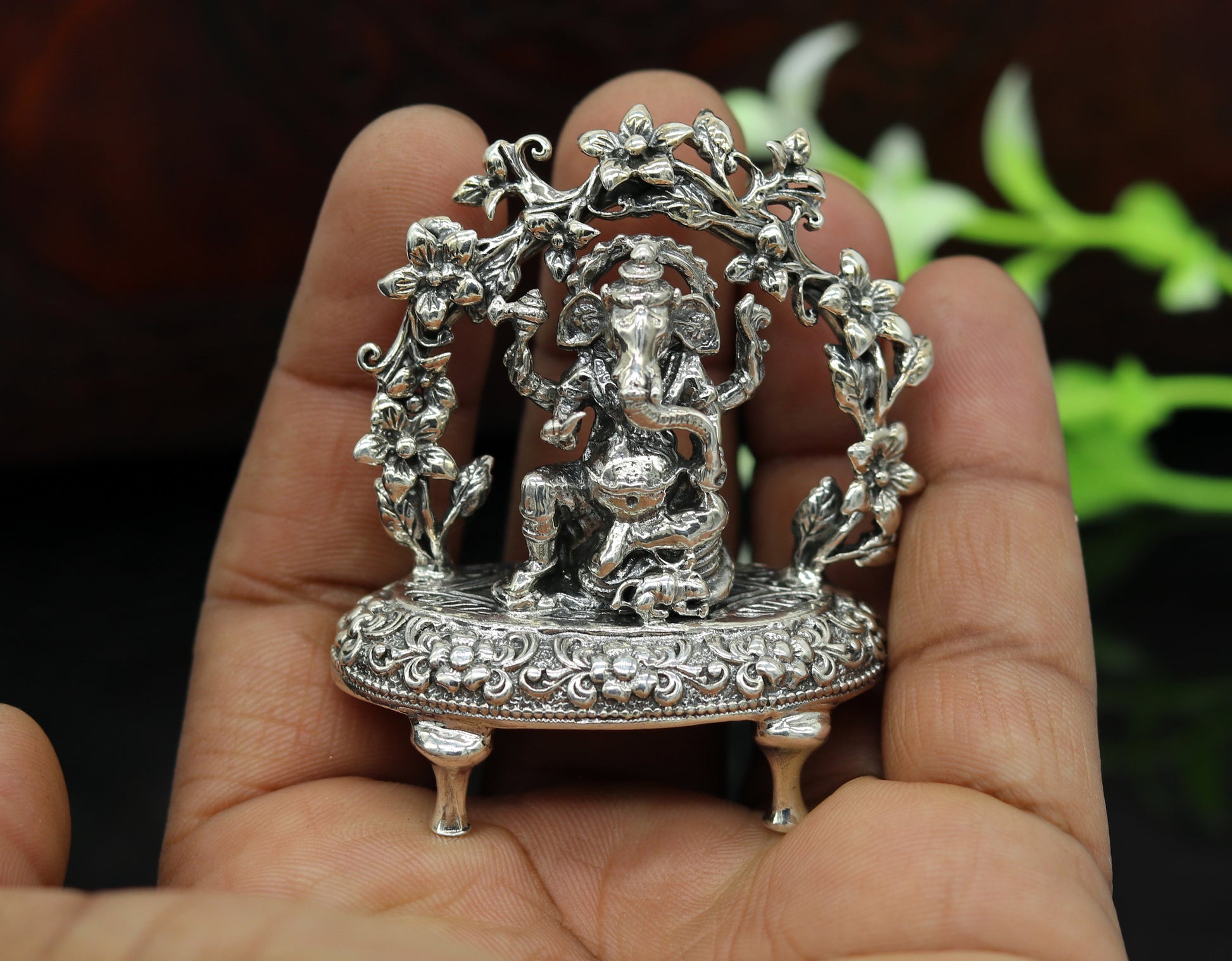 925 Sterling silver Lord Ganesh Idol, Pooja Articles, Indian Silver Idols, handcrafted Lord Ganesh statue sculpture amazing gifting art su03 - TRIBAL ORNAMENTS