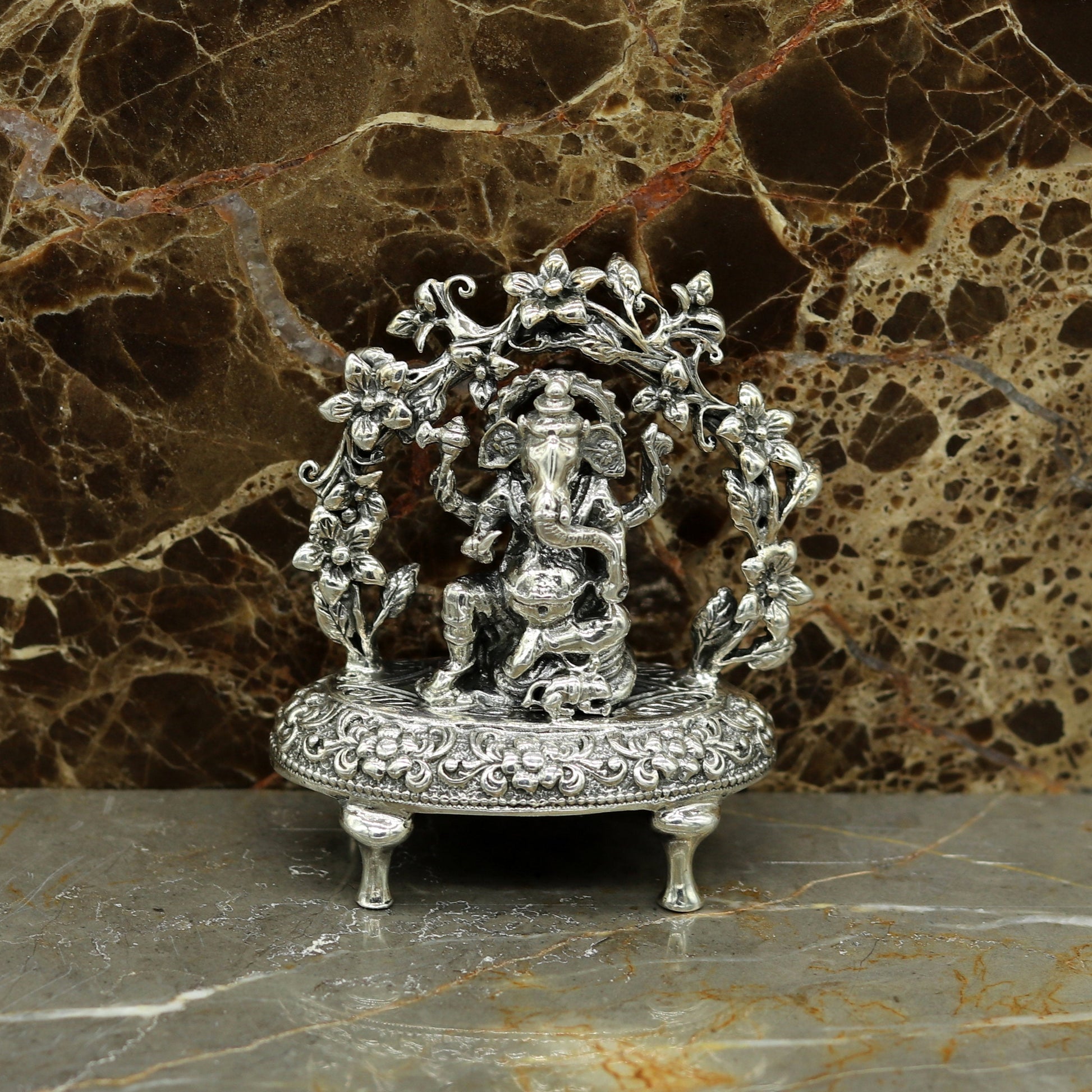 925 Sterling silver Lord Ganesh Idol, Pooja Articles, Indian Silver Idols, handcrafted Lord Ganesh statue sculpture amazing gifting art su03 - TRIBAL ORNAMENTS