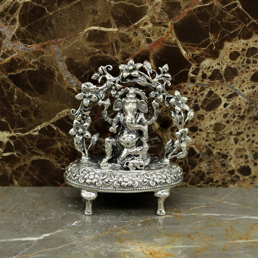 925 Sterling silver Lord Ganesh Idol, Pooja Articles, Indian Silver Idols, handcrafted Lord Ganesh statue sculpture amazing gifting art su03 - TRIBAL ORNAMENTS