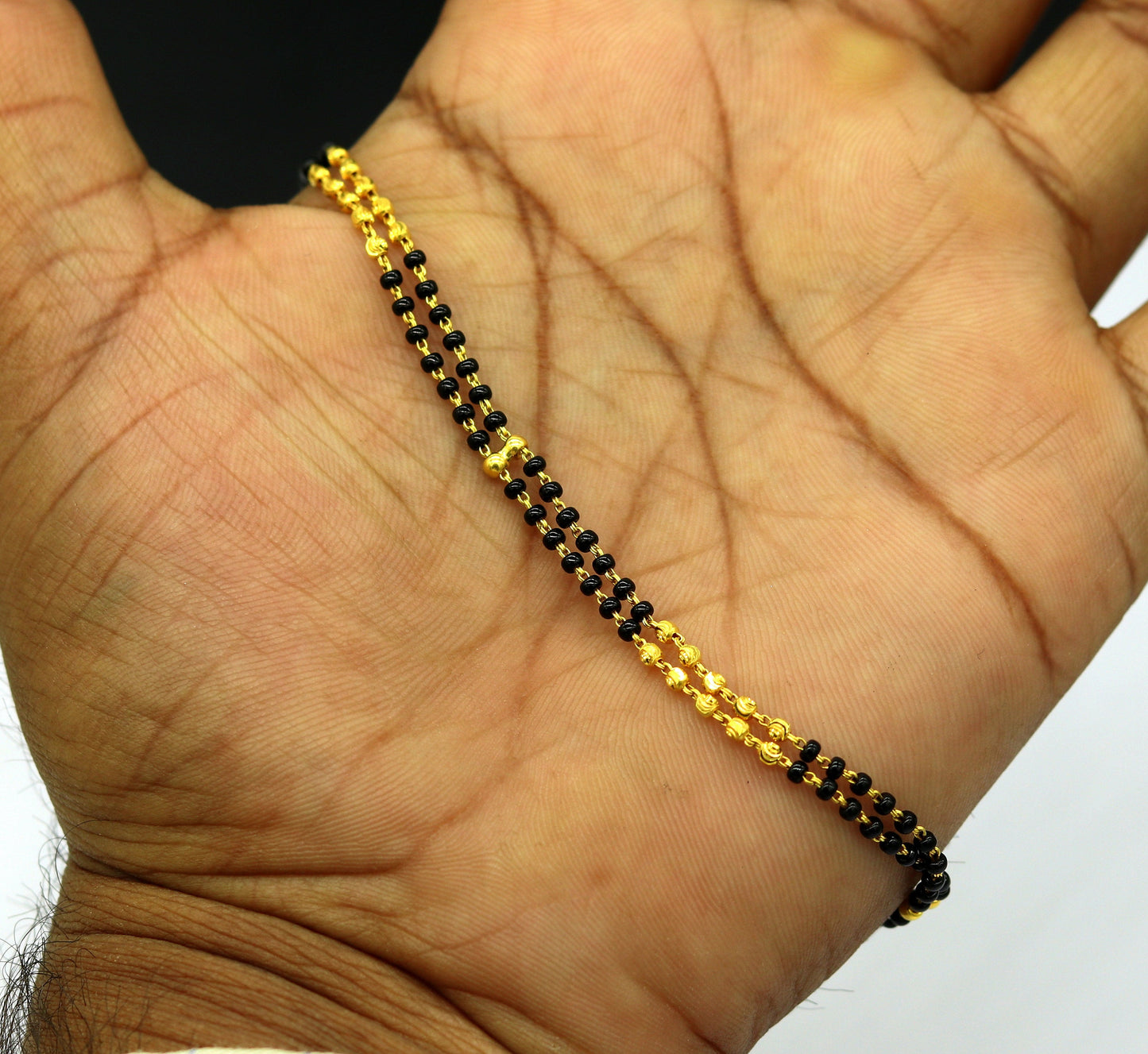 22kt yellow gold handmade gorgeous 2 Line black stone customized bracelet. awesome stylish bridesmaid personalized gifting jewelry br38 - TRIBAL ORNAMENTS