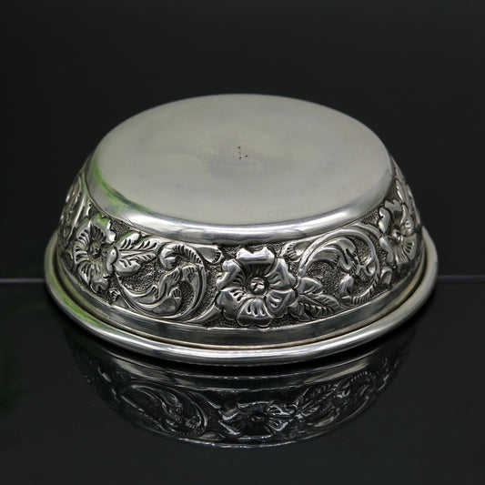 925 sterling silver handcrafted work solid silver bowl and spoon, silver has antibacterial properties, stay healthy, silver vessels sv74 - TRIBAL ORNAMENTS