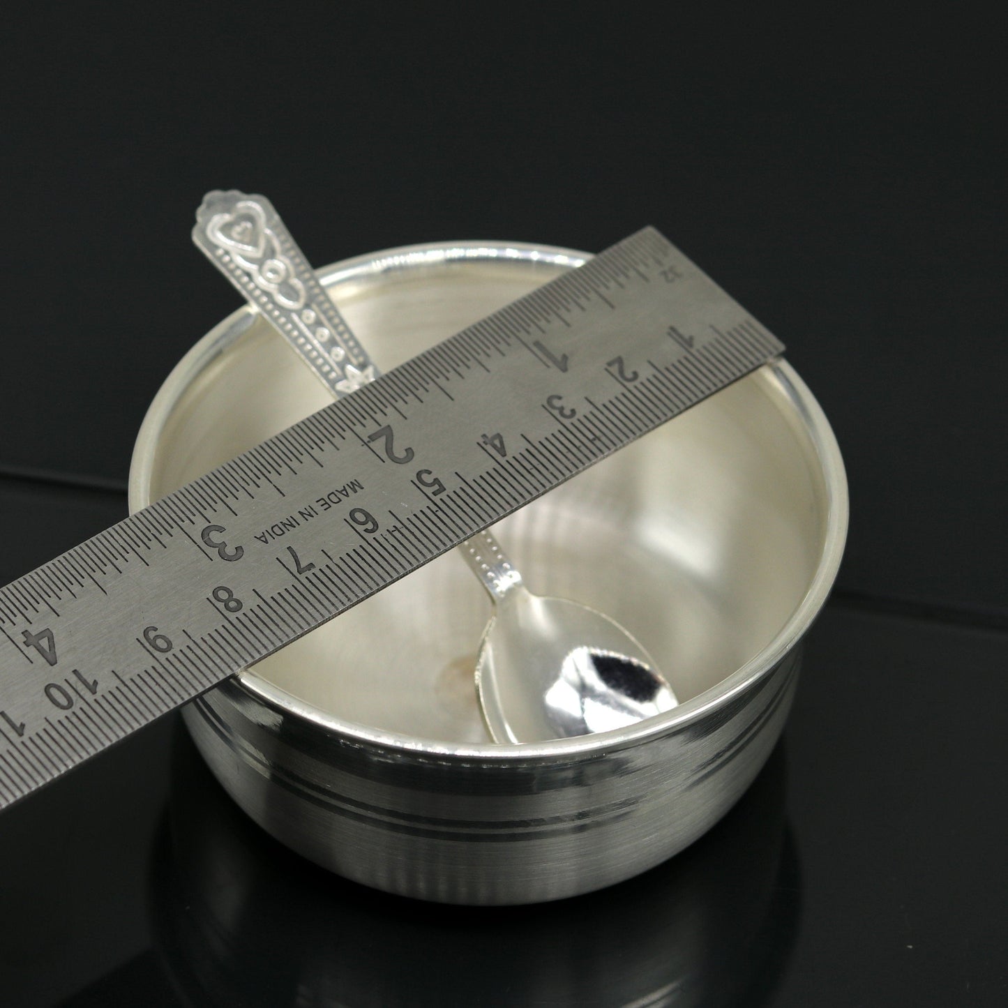 999 pure fine silver handmade silver bowl and spoon set, silver utensils silver art, tray stay baby/kids healthy, silver vessels sv75 - TRIBAL ORNAMENTS