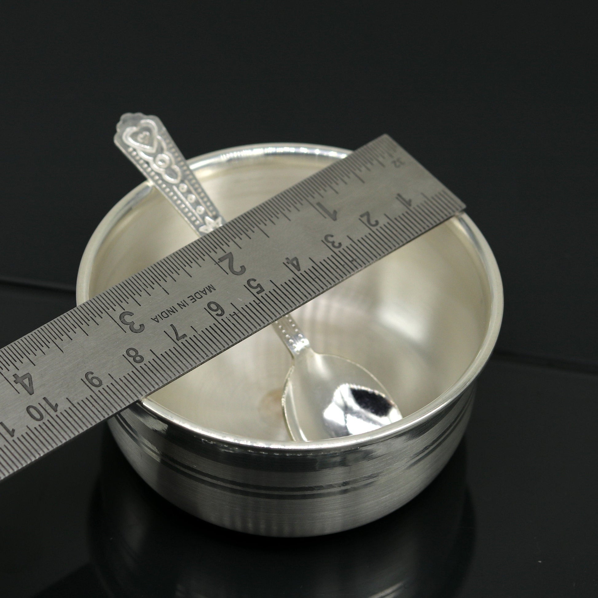 999 pure fine silver handmade silver bowl and spoon set, silver utensils silver art, tray stay baby/kids healthy, silver vessels sv75 - TRIBAL ORNAMENTS