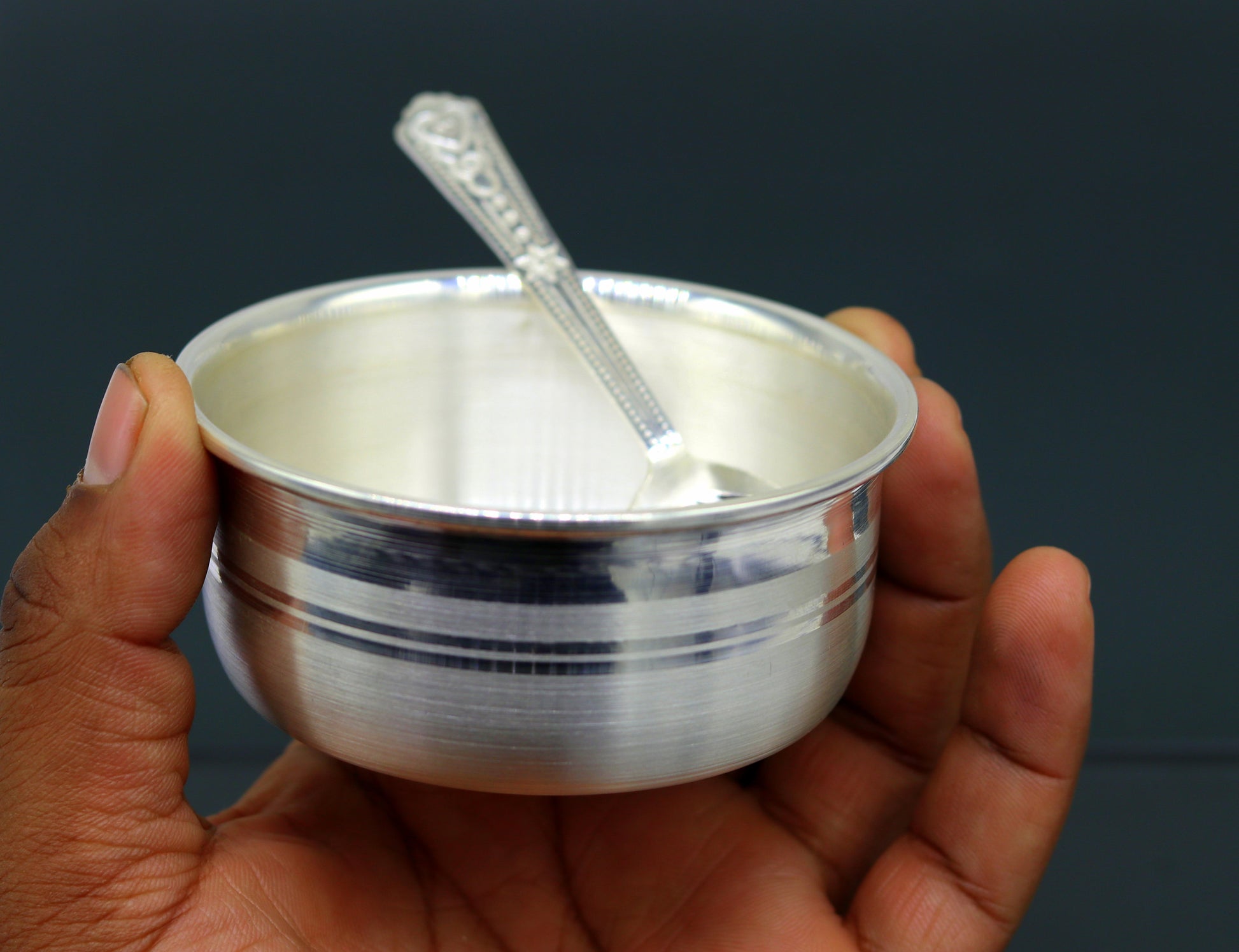 999 pure fine silver handmade silver bowl and spoon set, silver utensils silver art, tray stay baby/kids healthy, silver vessels sv75 - TRIBAL ORNAMENTS