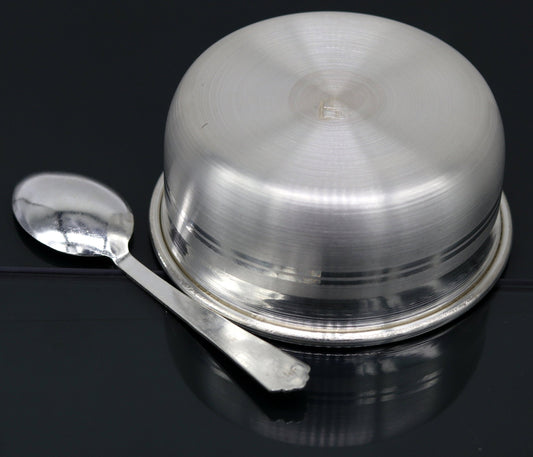 999 pure fine silver handmade silver bowl and spoon set, silver utensils silver art, tray stay baby/kids healthy, silver vessels sv75 - TRIBAL ORNAMENTS