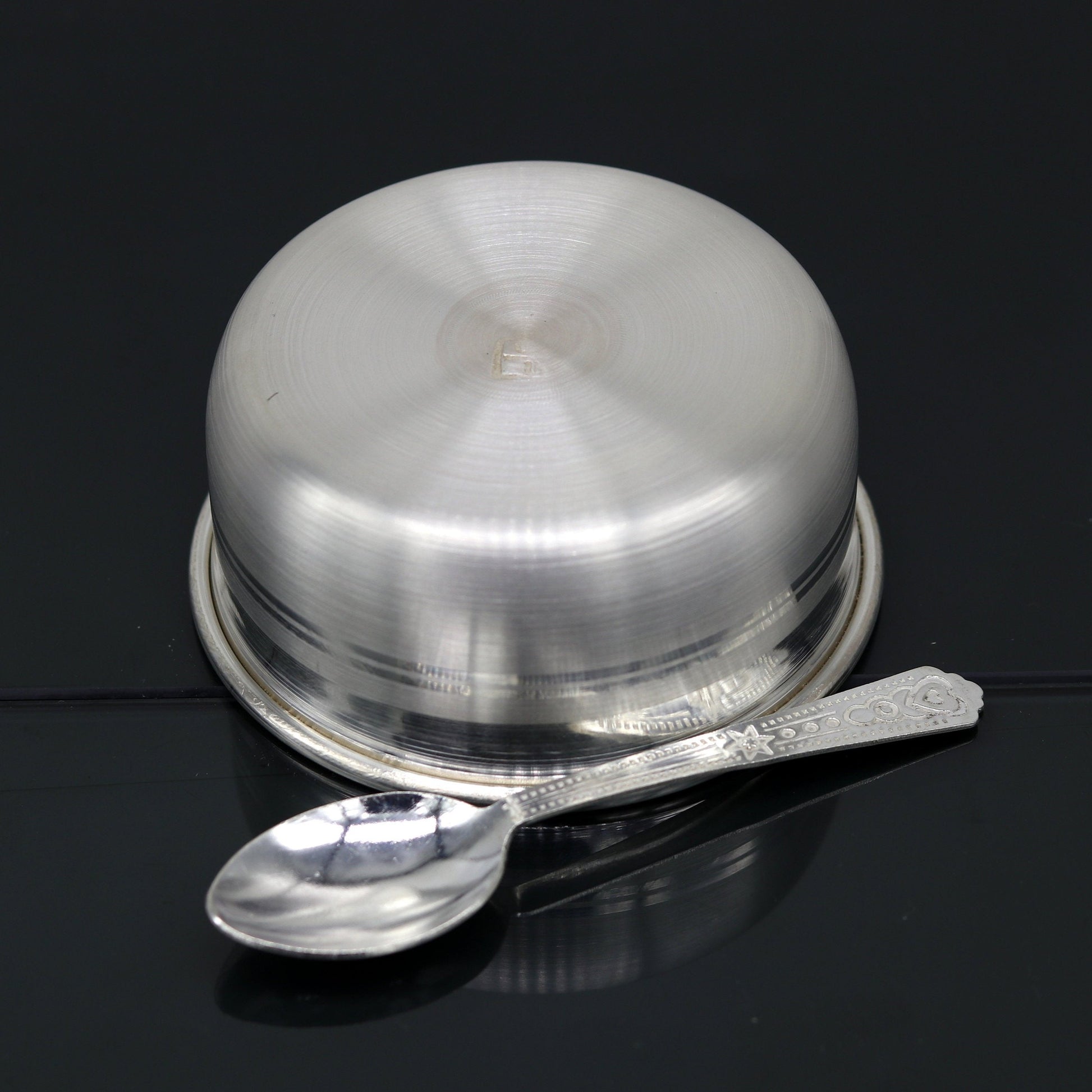 999 pure fine silver handmade silver bowl and spoon set, silver utensils silver art, tray stay baby/kids healthy, silver vessels sv76 - TRIBAL ORNAMENTS