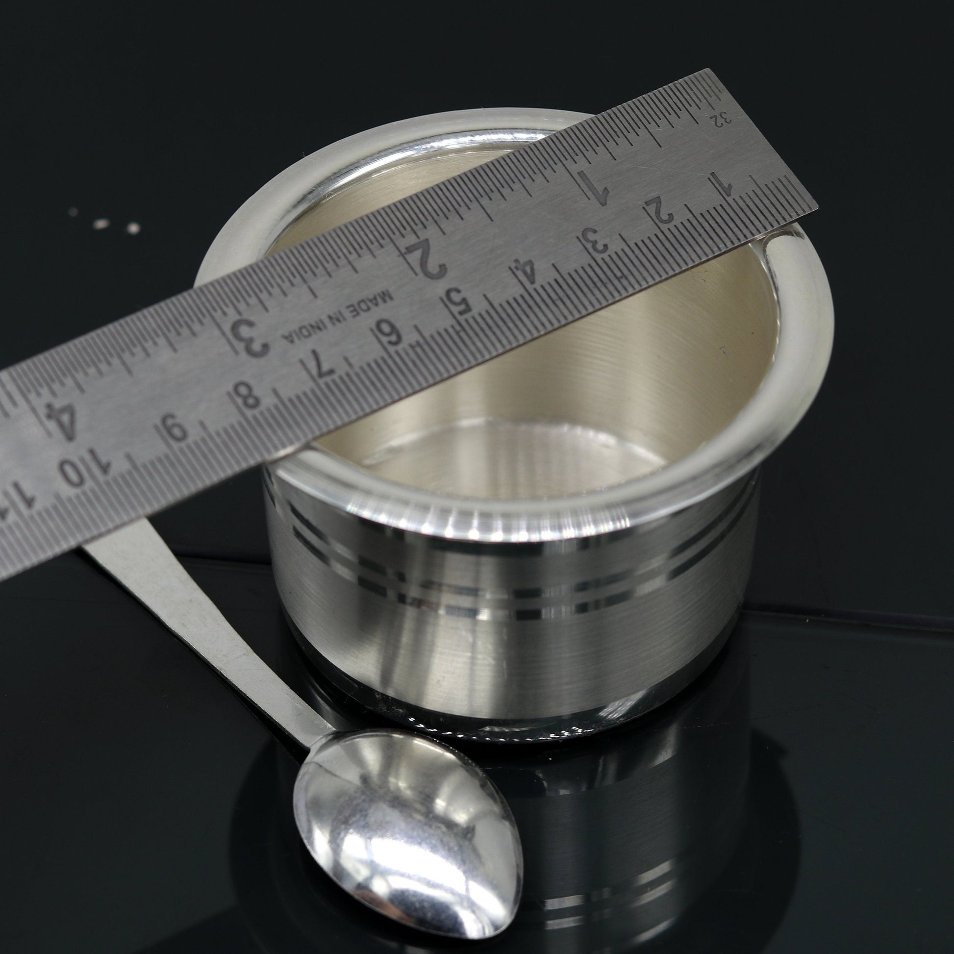 999 pure silver handmade solid bowl and spoon, silver baby feeding set tumbler bowl, stay healthy, silver vessels, silver utensils sv78 - TRIBAL ORNAMENTS