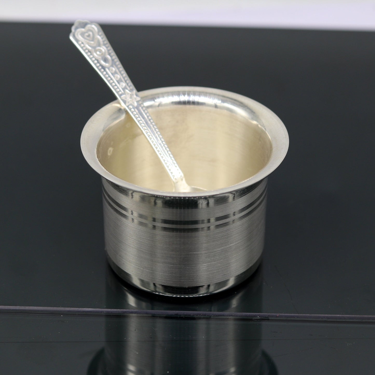 999 pure silver handmade solid bowl and spoon, silver baby feeding set tumbler bowl, stay healthy, silver utensils for rice ceremony sv79 - TRIBAL ORNAMENTS