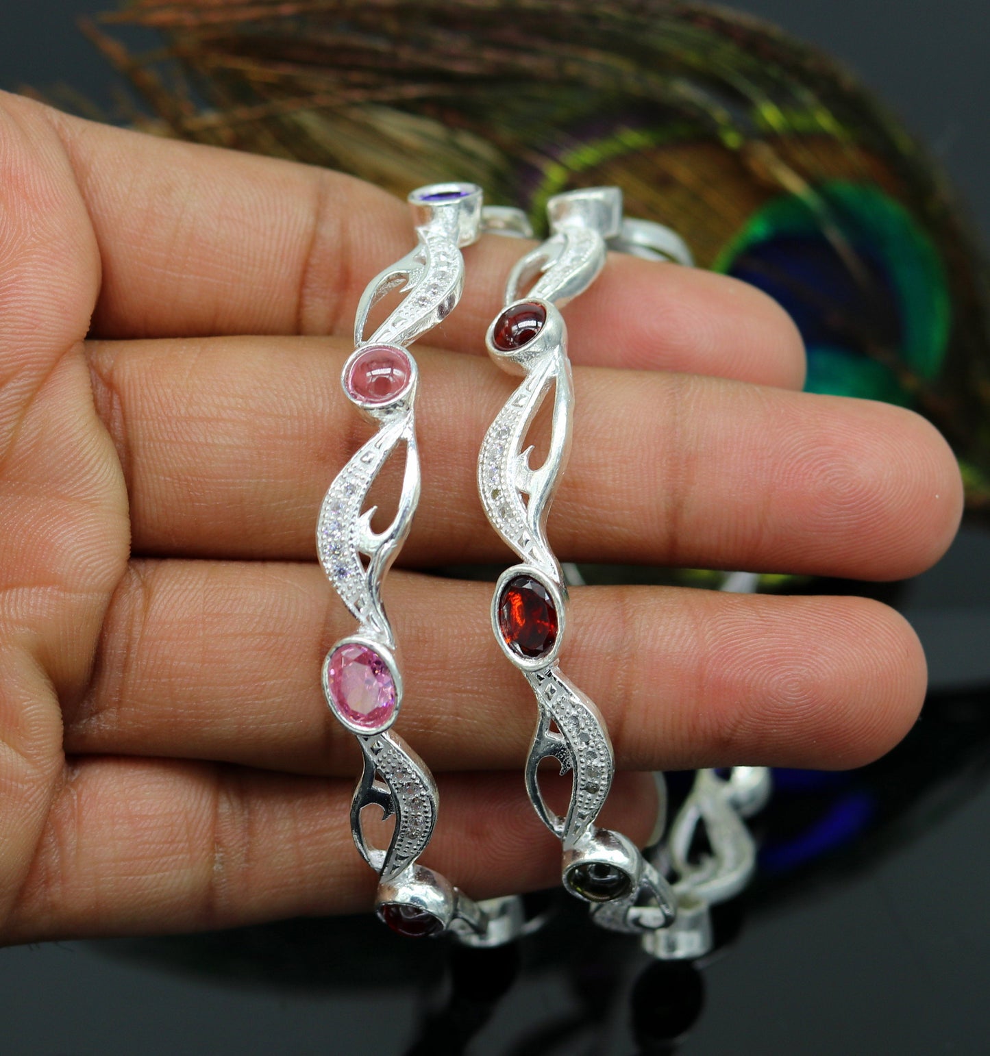 925 sterling silver handmade Customized bangle, gorgeous multicolor stone stone stylish bangle excellent bridesmaid tribal jewelry nba79 - TRIBAL ORNAMENTS