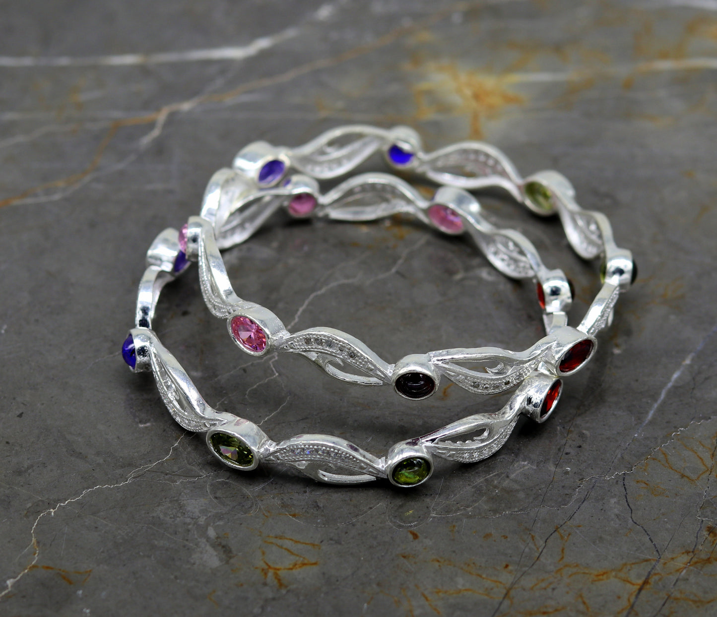 925 sterling silver handmade Customized bangle, gorgeous multicolor stone stone stylish bangle excellent bridesmaid tribal jewelry nba79 - TRIBAL ORNAMENTS