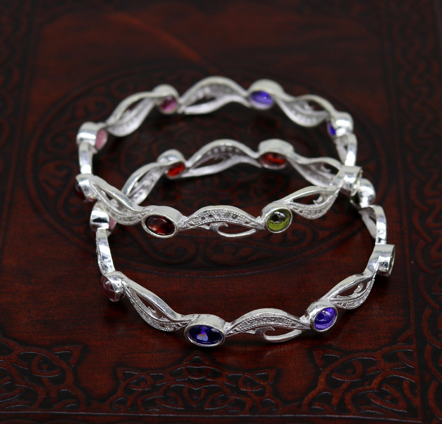 925 sterling silver handmade Customized bangle, gorgeous multicolor stone stone stylish bangle excellent bridesmaid tribal jewelry nba79 - TRIBAL ORNAMENTS