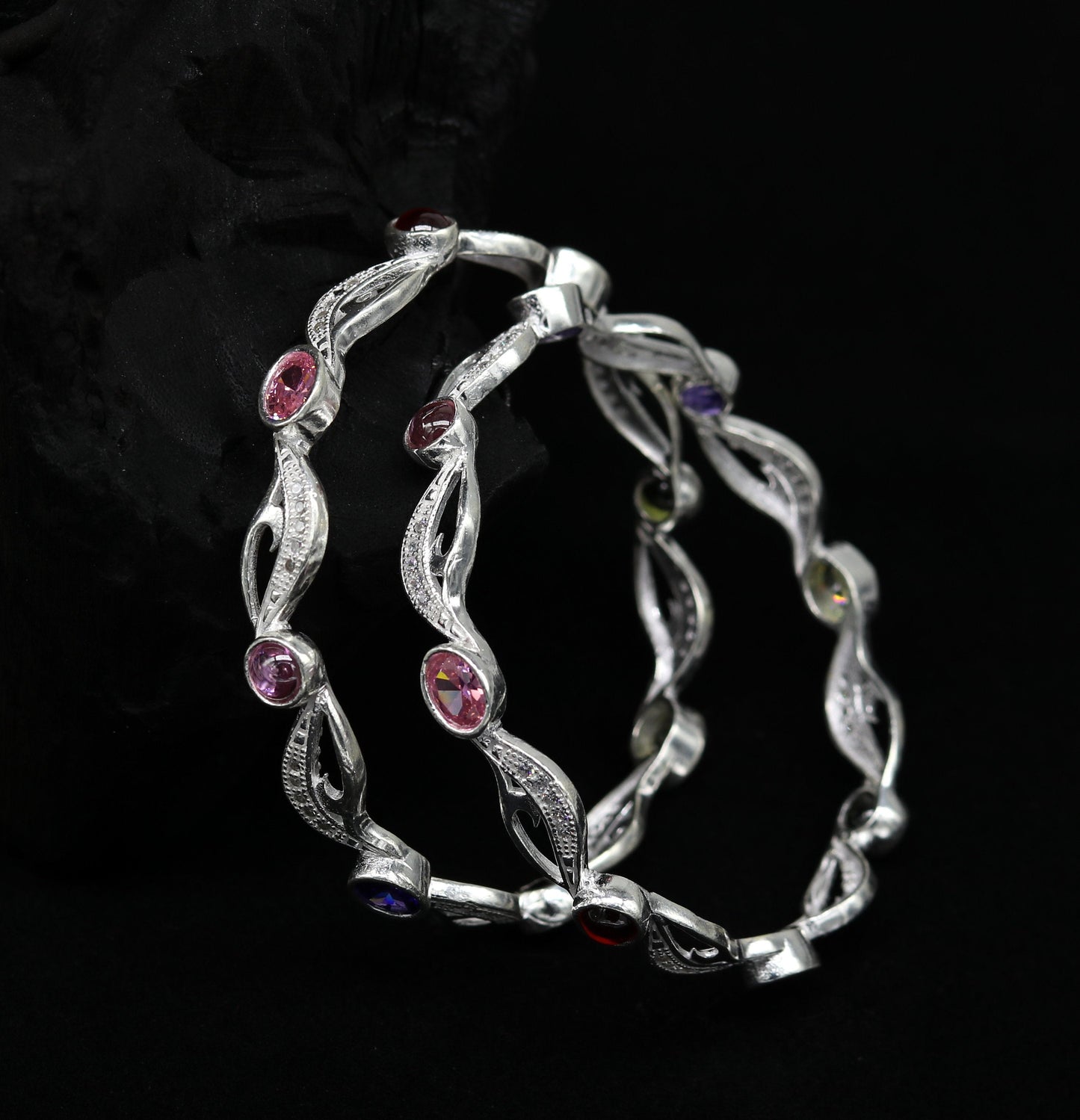 925 sterling silver handmade Customized bangle, gorgeous multicolor stone stone stylish bangle excellent bridesmaid tribal jewelry nba79 - TRIBAL ORNAMENTS