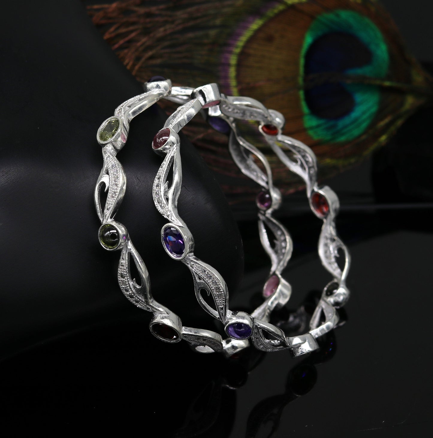925 sterling silver handmade Customized bangle, gorgeous multicolor stone stone stylish bangle excellent bridesmaid tribal jewelry nba79 - TRIBAL ORNAMENTS