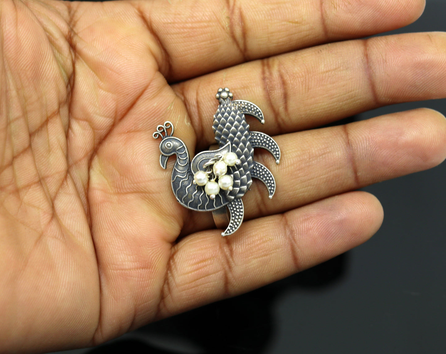 925 sterling silver handmade vintage antique customized peacock style amazing pearl ring, adjustable charm ring, bridesmaid gift ring215 - TRIBAL ORNAMENTS