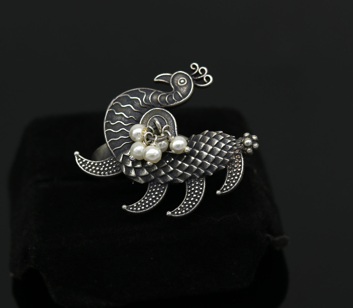 925 sterling silver handmade vintage antique customized peacock style amazing pearl ring, adjustable charm ring, bridesmaid gift ring215 - TRIBAL ORNAMENTS