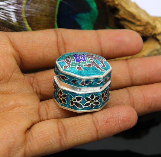 925 Sterling silver trinket box, jewelry box, earring ring box, small box, casket box, silver container, enamel work sindoor box stb36 - TRIBAL ORNAMENTS