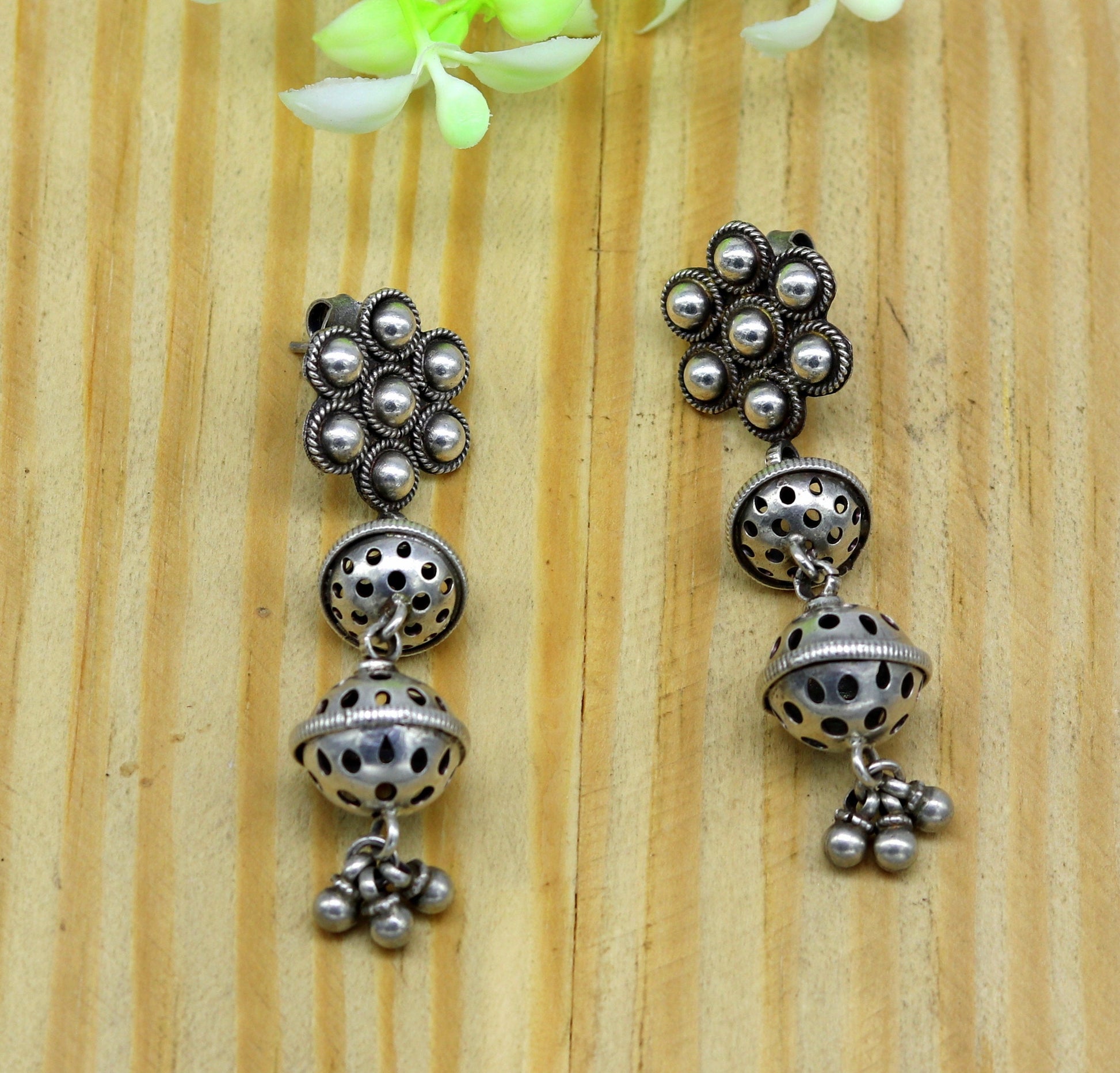 Amazing 925 sterling silver handmade customized vintage antique style drop dangle peacock stud earring tribal belly dance jewelry ear475 - TRIBAL ORNAMENTS