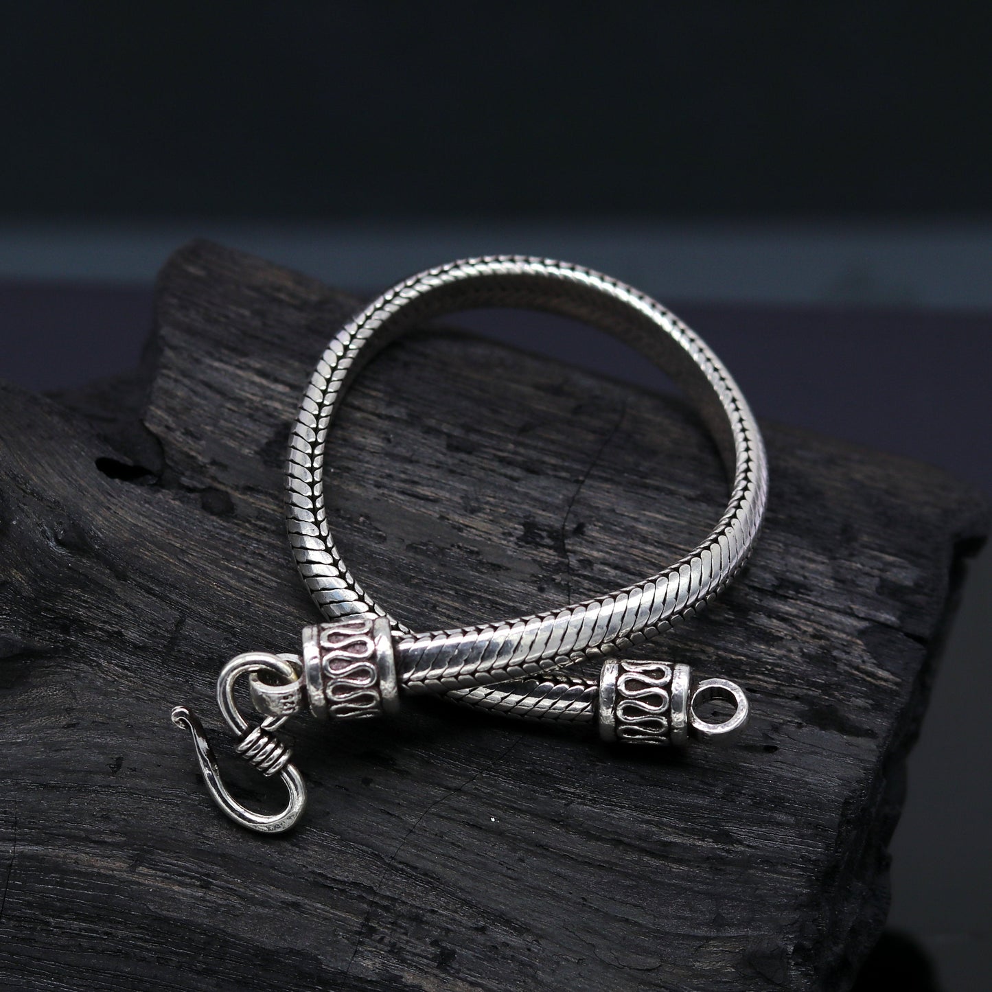 8.5" 925 sterling silver handmade vintage design snake chain style half round D shape bracelet, customized stylish unisex gift nsbr210 - TRIBAL ORNAMENTS