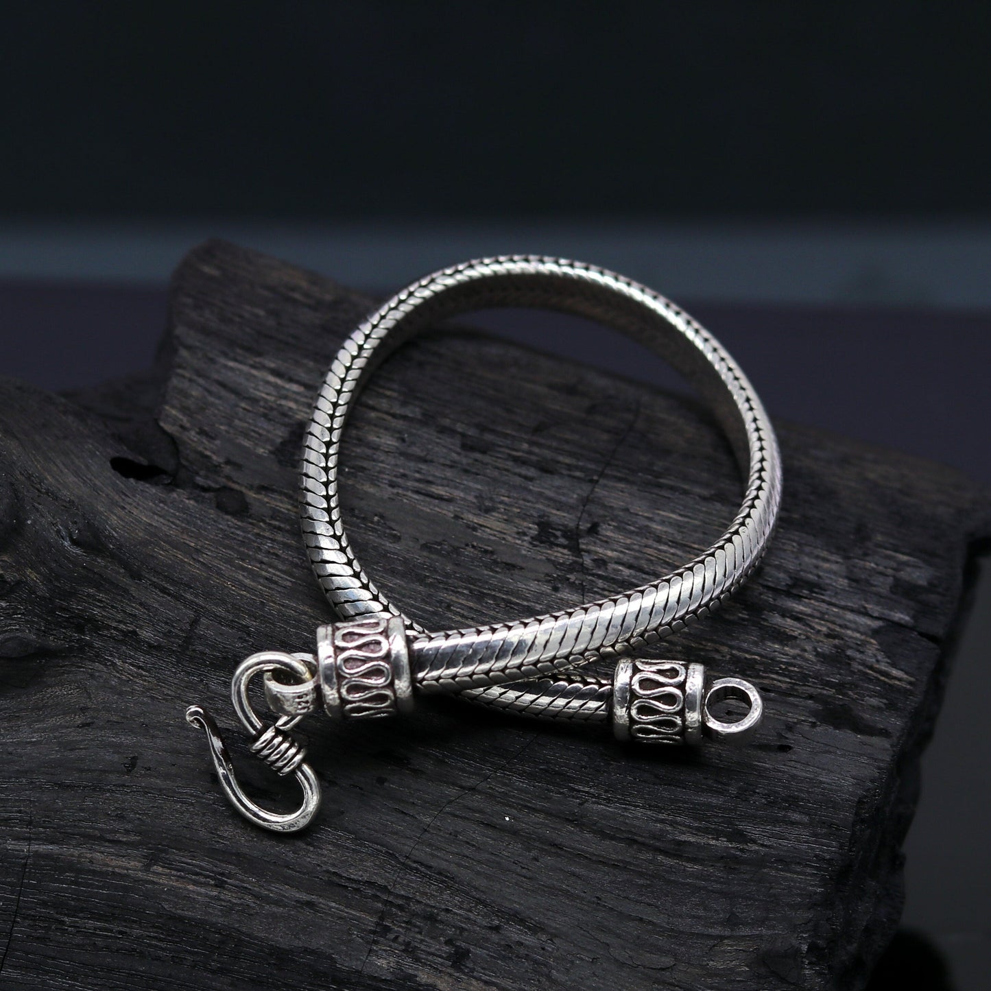 8" 6 mm 925 sterling silver handmade vintage design snake chain style half round D shape bracelet, customized stylish unisex gift nsbr207 - TRIBAL ORNAMENTS