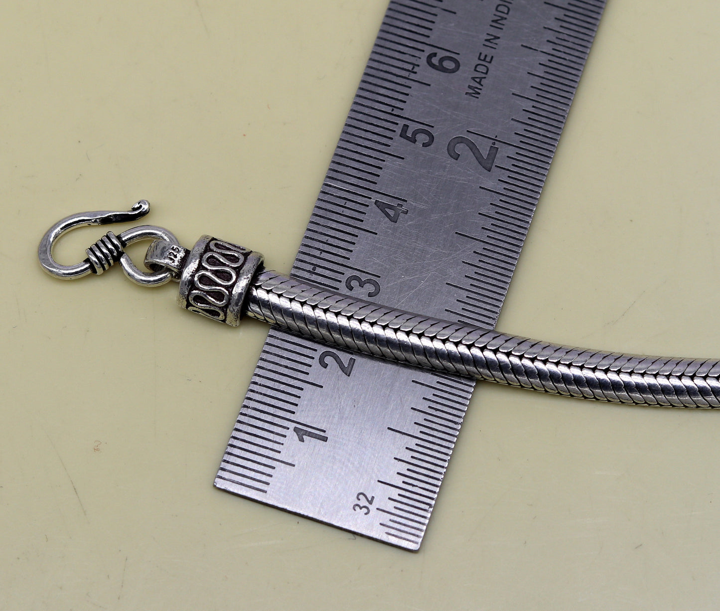 8.5" 925 sterling silver handmade vintage design snake chain style half round D shape bracelet, customized stylish unisex gift nsbr210 - TRIBAL ORNAMENTS