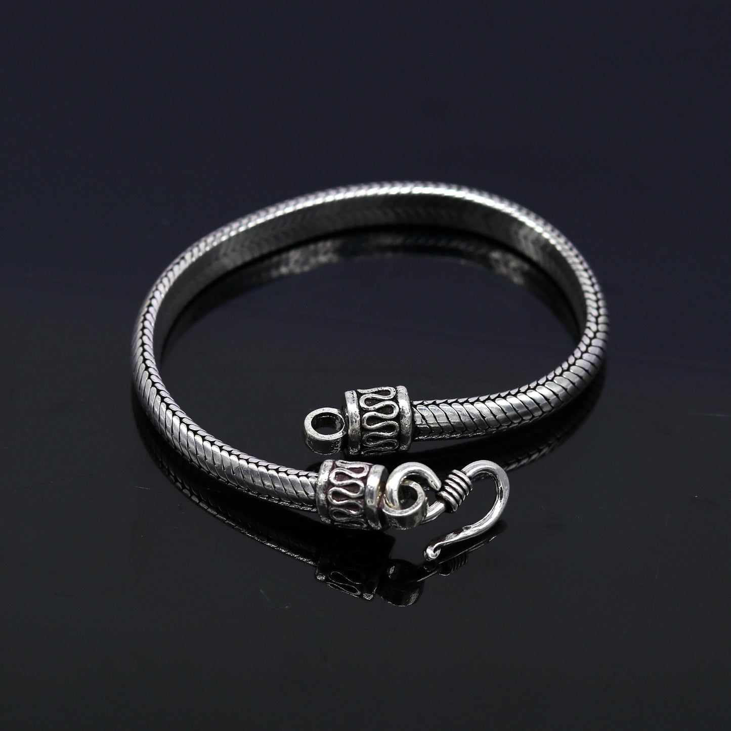 8.5" 925 sterling silver handmade vintage design snake chain style half round D shape bracelet, customized stylish unisex gift nsbr210 - TRIBAL ORNAMENTS