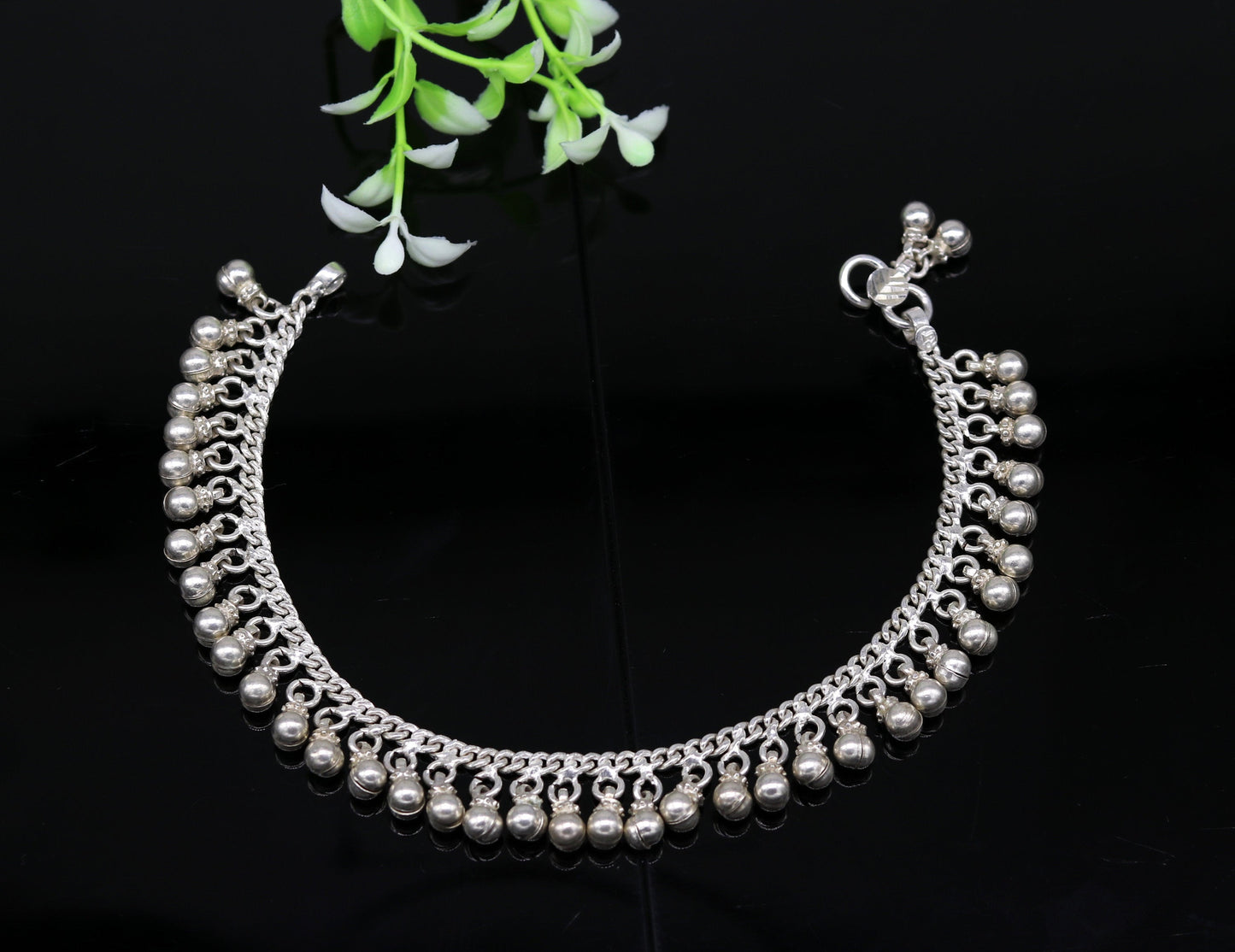 Solid sterling silver handmade vintage style heavy noisy bells single anklet ,amazing tribal ankle jewelry belly dance jewelry nank271 - TRIBAL ORNAMENTS