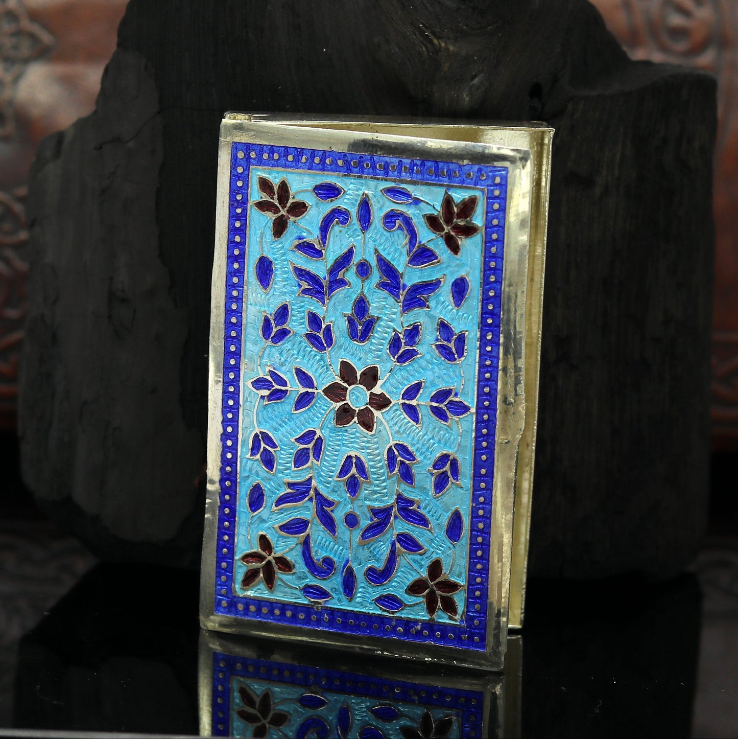 Handmade pure silver 925 sterling silver floral enamel work customize trinket, jewelry box, pills box, silver utensils brides gift stb29 - TRIBAL ORNAMENTS