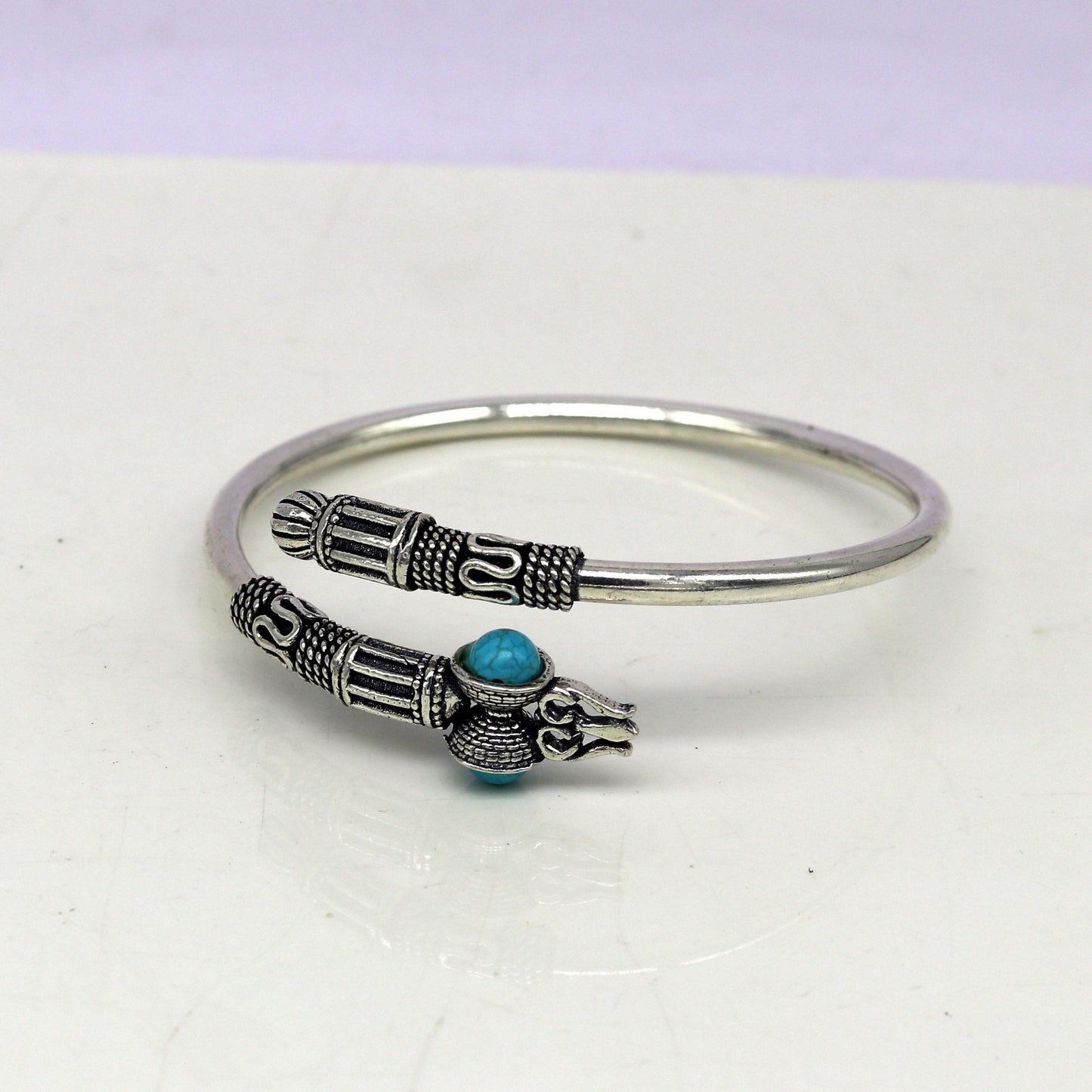 Pure 925 sterling silver blue turquoise stone bahubali shiva kada trishul kada bangle bracelet unisex vintage design jewelry gift nssk333 - TRIBAL ORNAMENTS