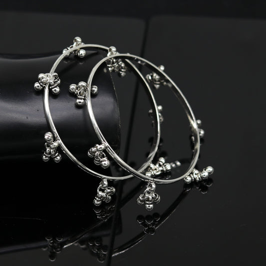 925 sterling silver handmade customized excellent hanging bells bridesmaid bangle bracelet kada , wedding personalized gifting jewelry ba90 - TRIBAL ORNAMENTS