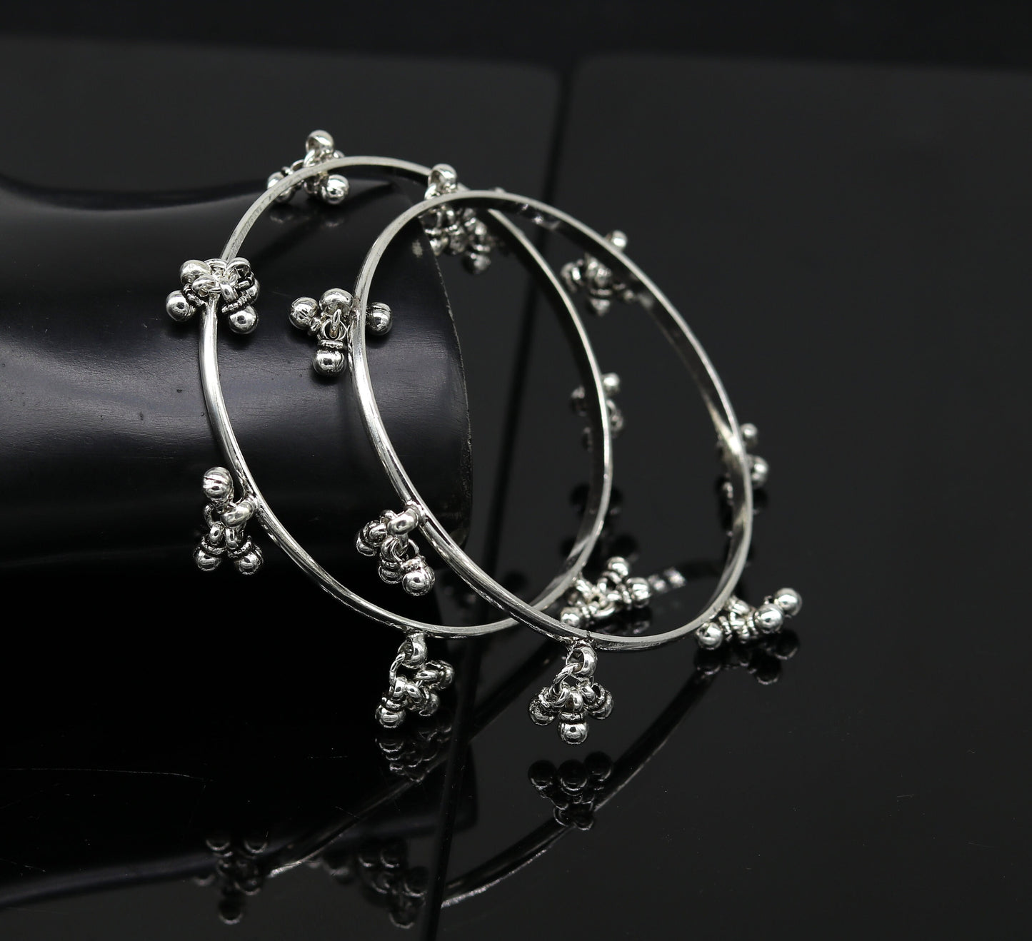 925 sterling silver handmade customized excellent hanging bells bridesmaid bangle bracelet kada , wedding personalized gifting jewelry ba91 - TRIBAL ORNAMENTS
