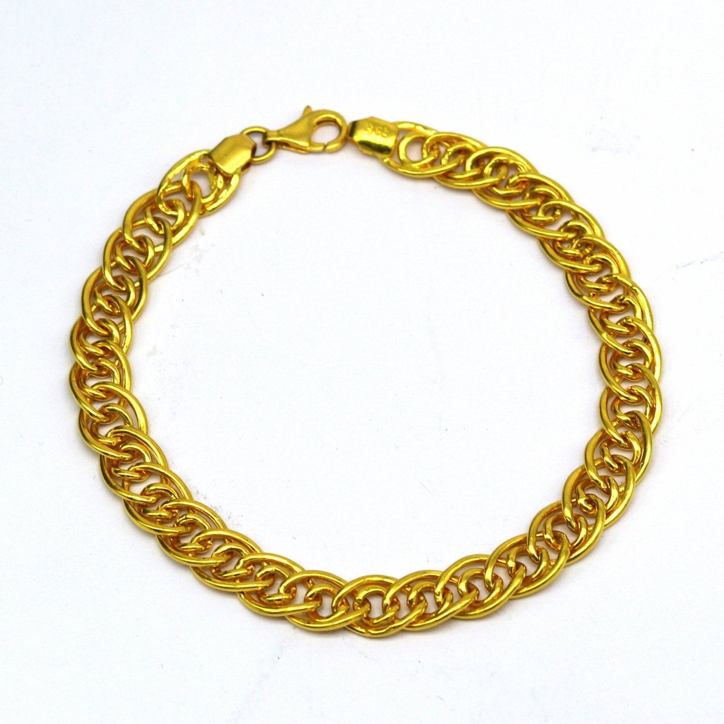 Exclusive 22kt yellow gold custom stylish double link chain design flexible bracelet, best gift unisex personalized gold fancy jewelry br45 - TRIBAL ORNAMENTS