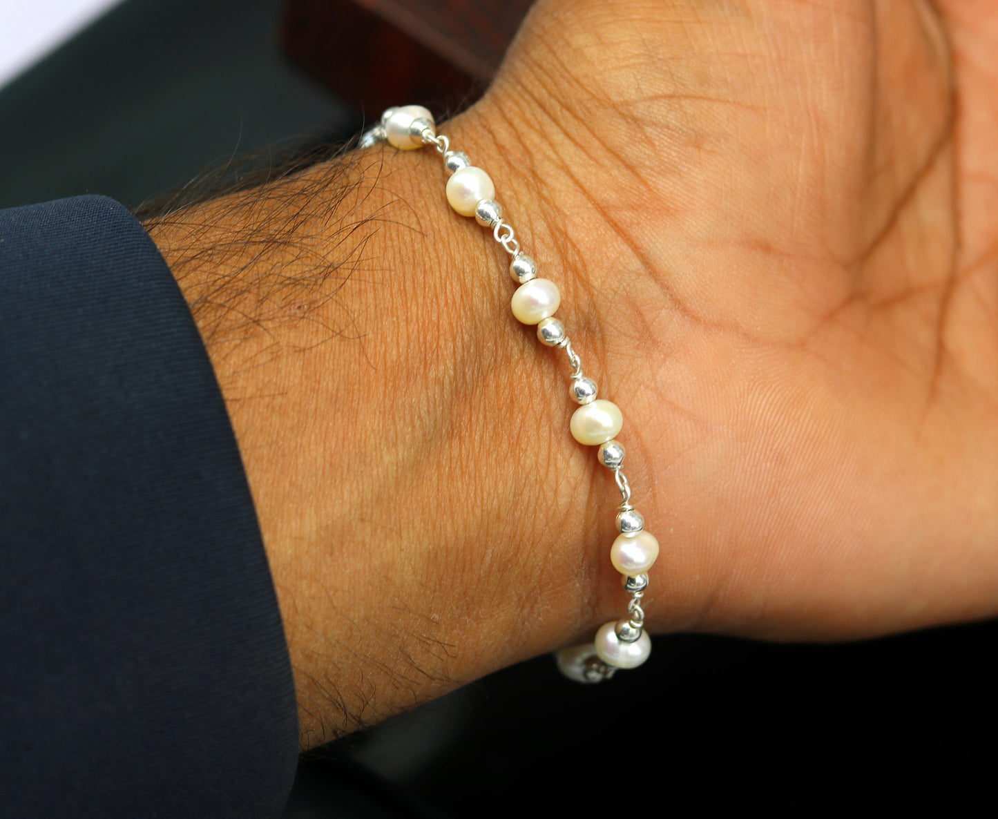 7.5" inches 925 sterling silver handmade customized beaded bracelet, awesome natural pearl unisex bracelet gifting jewelry for girls nsbr189 - TRIBAL ORNAMENTS