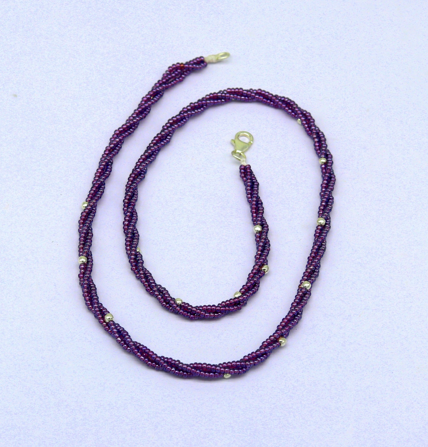 19" Exclusive Customized beaded necklace triple strands semiprecious purple beads, randomly 925 silver beads placed galaxy necklace set140 - TRIBAL ORNAMENTS