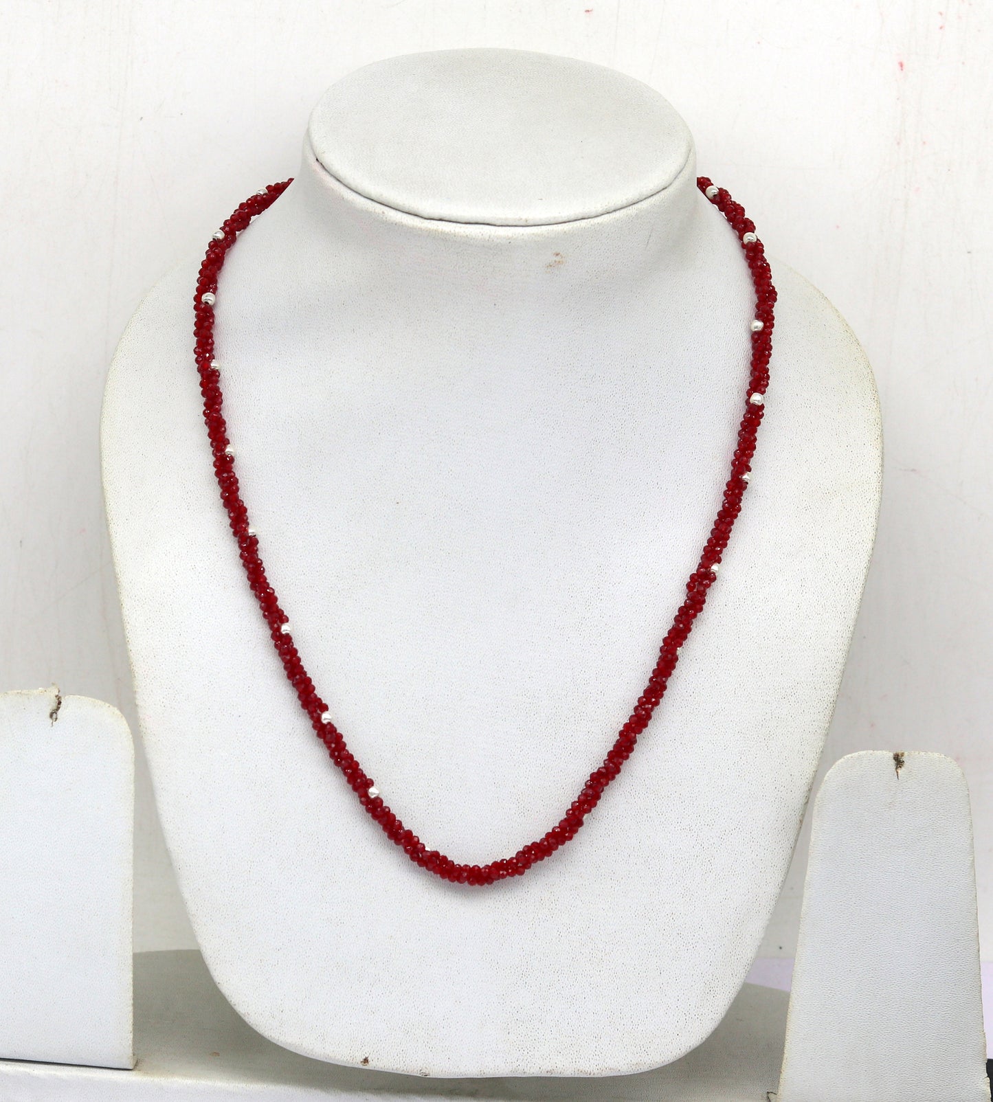 18" Exclusive Customized beaded necklace triple strands semiprecious cut stone and randomly 925 silver beads placed galaxy necklace set142 - TRIBAL ORNAMENTS