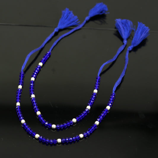 Exclusive threads anklets semi precious blue stone and 925 silver beads, custom made ankle bracelet, pretty modern beaded jewelry ank250 - TRIBAL ORNAMENTS