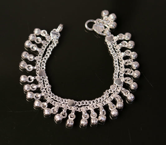 6.5" Handmade vintage style sterling silver fabulous noisy jingle bells anklets, baby foot bracelet tribal ethnic jewelry  india ank168 - TRIBAL ORNAMENTS
