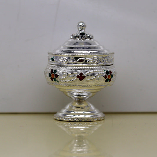 925 sterling silver trinket box, kumkum box/ casket box bridal gifts enamel jewelry box collection, container box, jewelry box art stb68 - TRIBAL ORNAMENTS