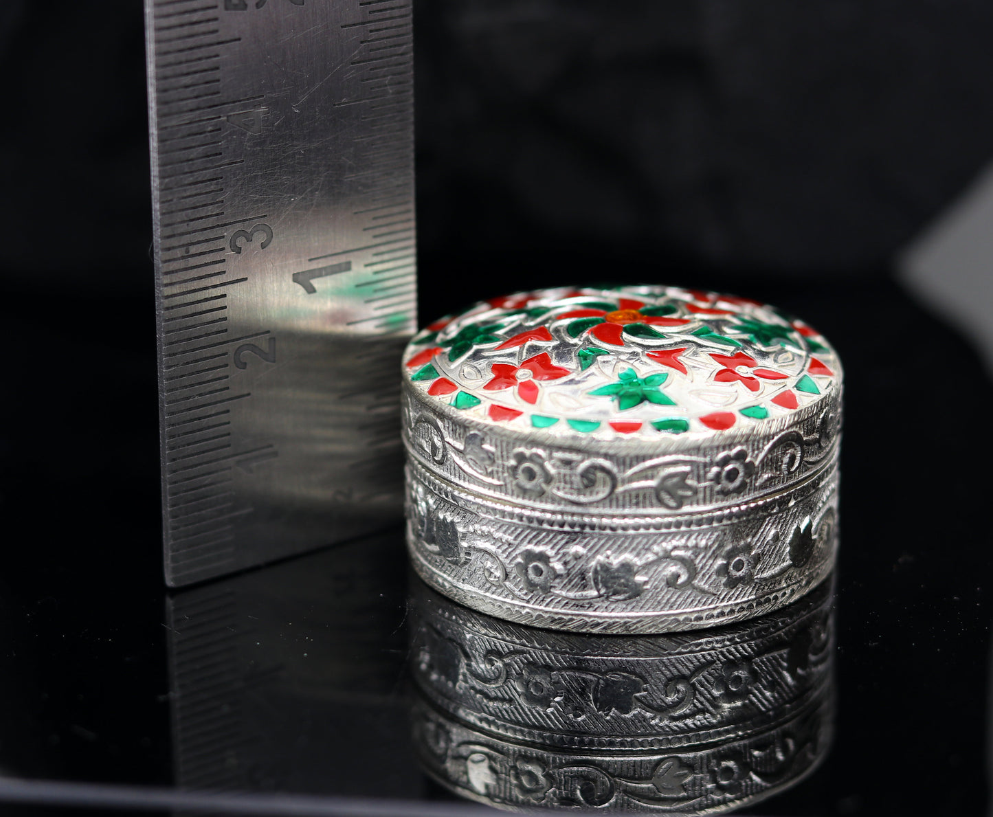 925 sterling silver trinket box, kumkum box/ casket box bridal gifts enamel jewelry box collection, container box, jewelry box art stb49 - TRIBAL ORNAMENTS
