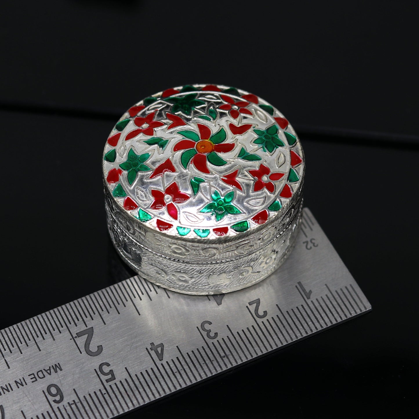 925 sterling silver trinket box, kumkum box/ casket box bridal gifts enamel jewelry box collection, container box, jewelry box art stb49 - TRIBAL ORNAMENTS