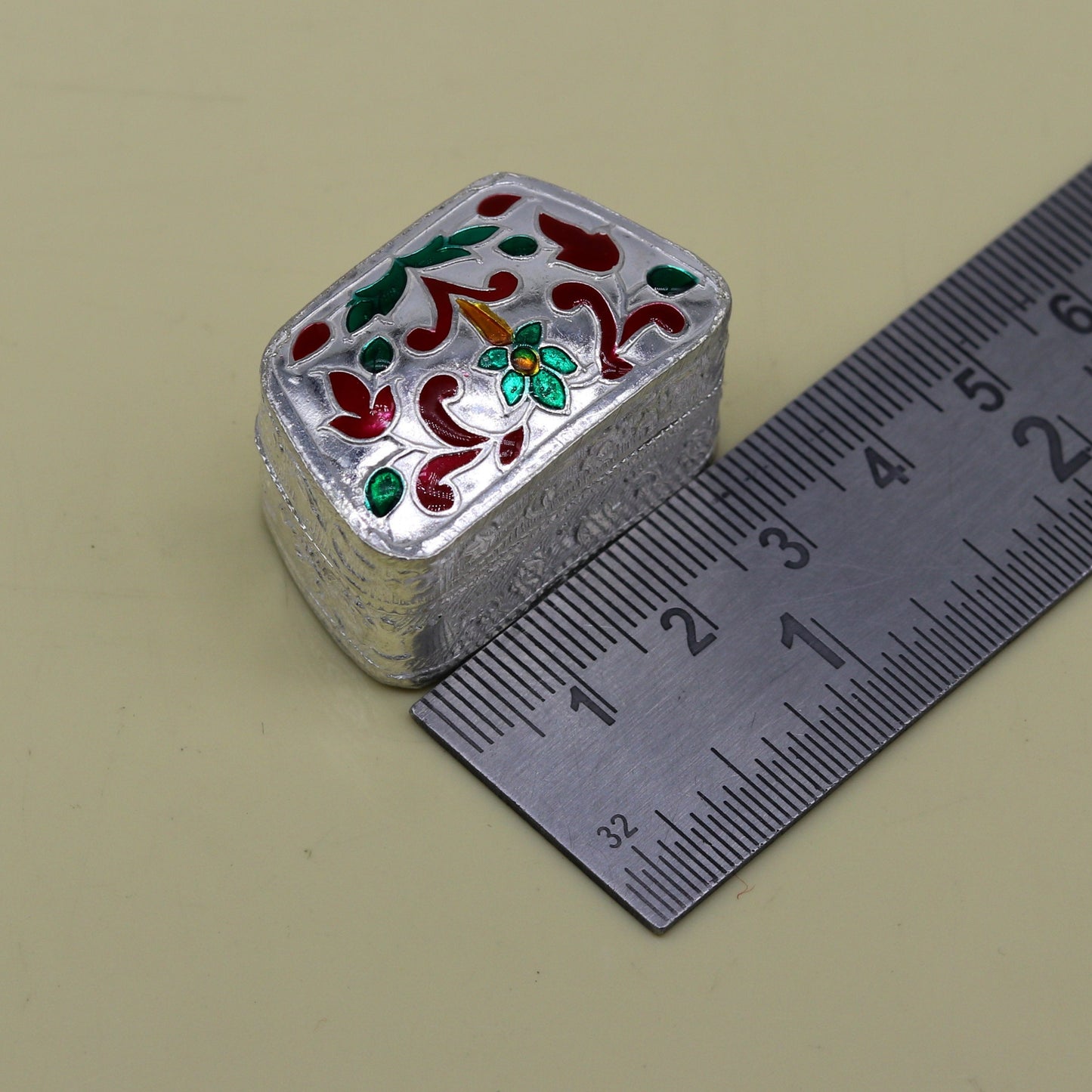 Enamel floral work 925 solid silver utensils trinket box, casket box, container box, jewelry box, silver utensils, vessels bridal gift stb60 - TRIBAL ORNAMENTS